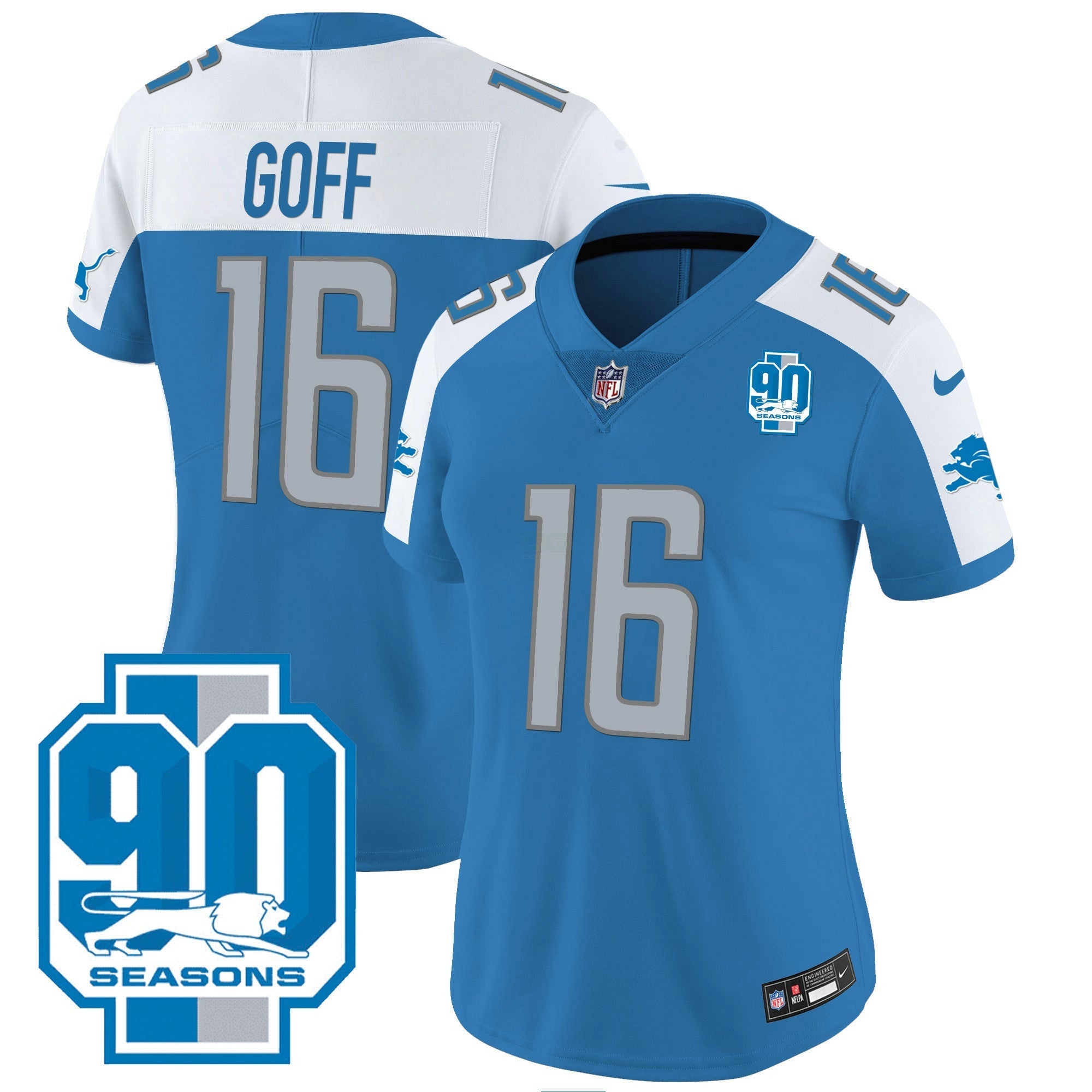 Camisa NFL Women’s Detroit 90th Year Patch Jersey