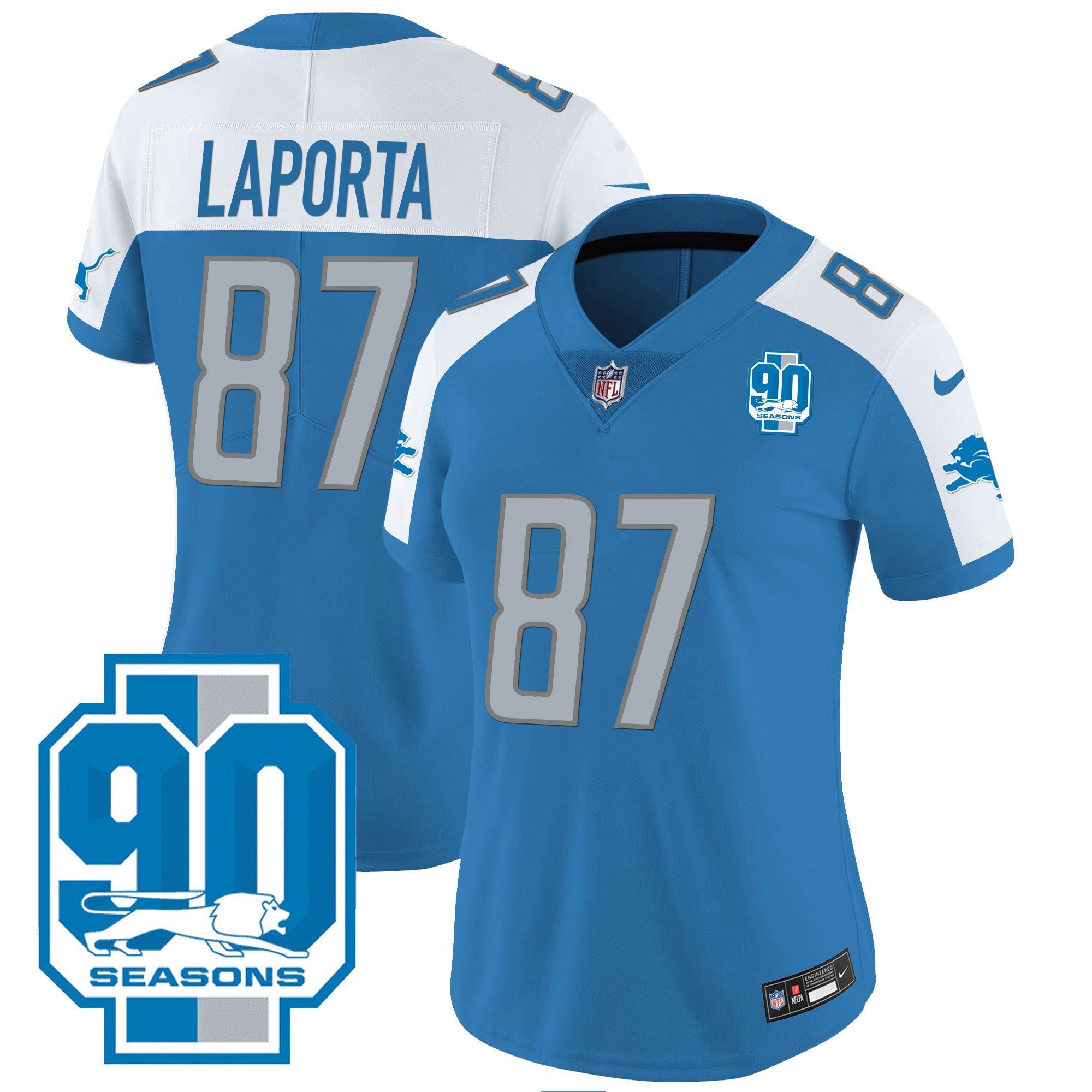 Camisa NFL Women’s Detroit 90th Year Patch Jersey