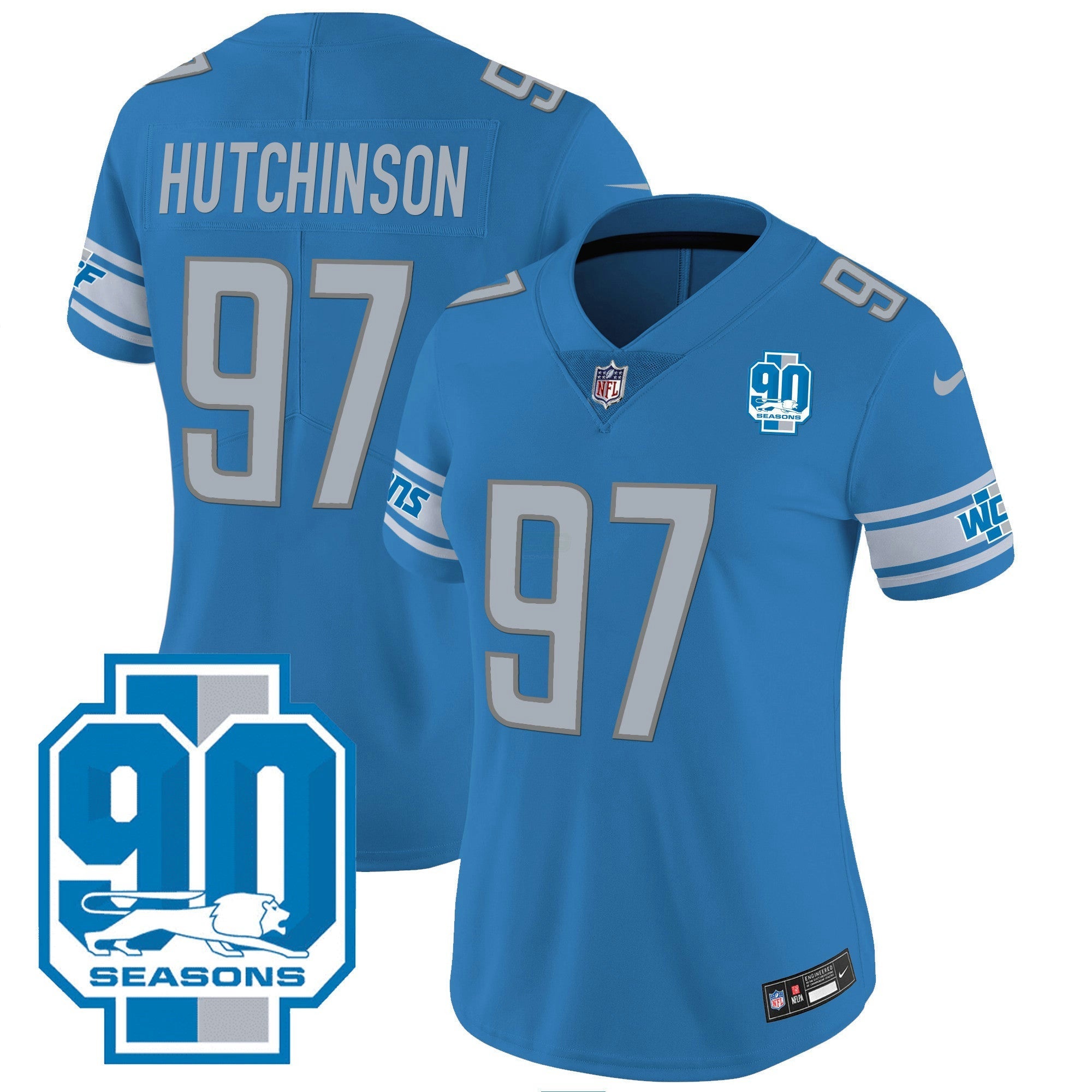 Camisa NFL Women’s Detroit 90th Year Patch Jersey