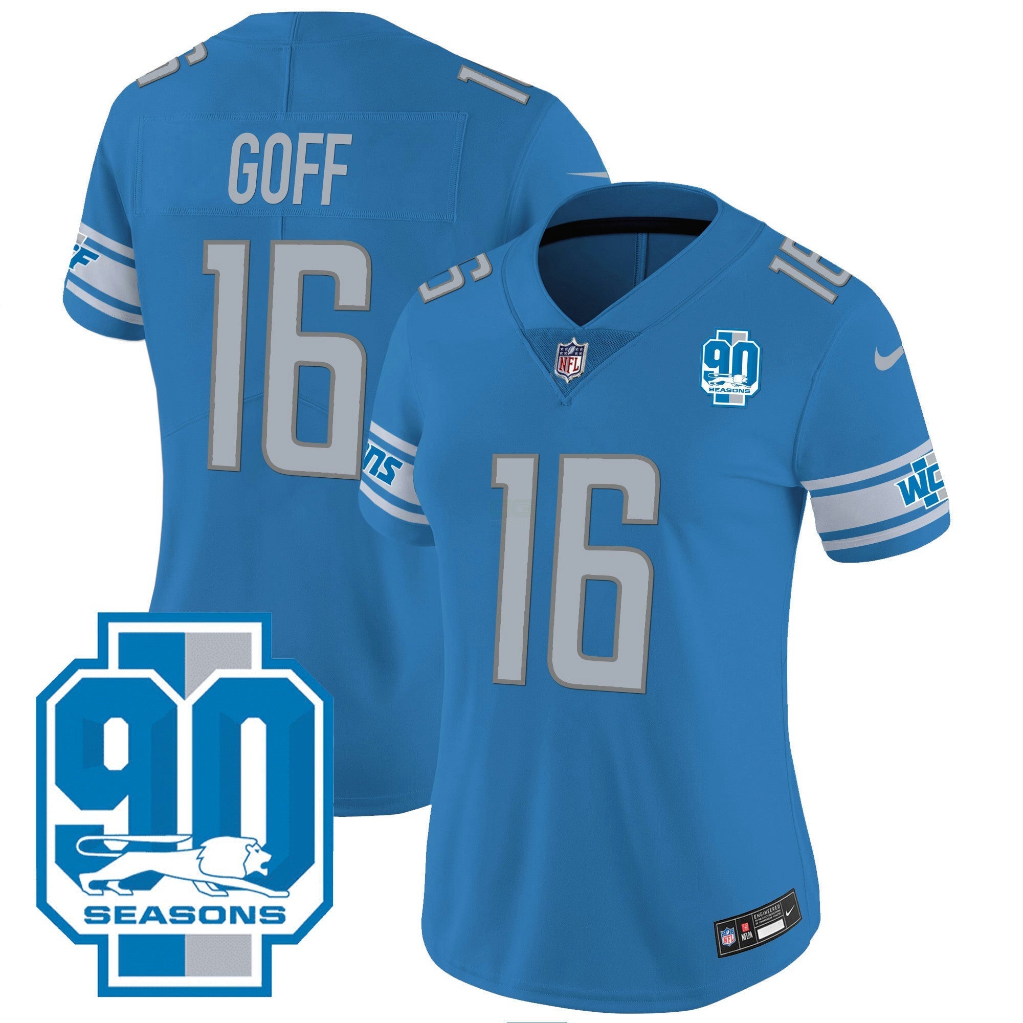 Camisa NFL Women’s Detroit 90th Year Patch Jersey