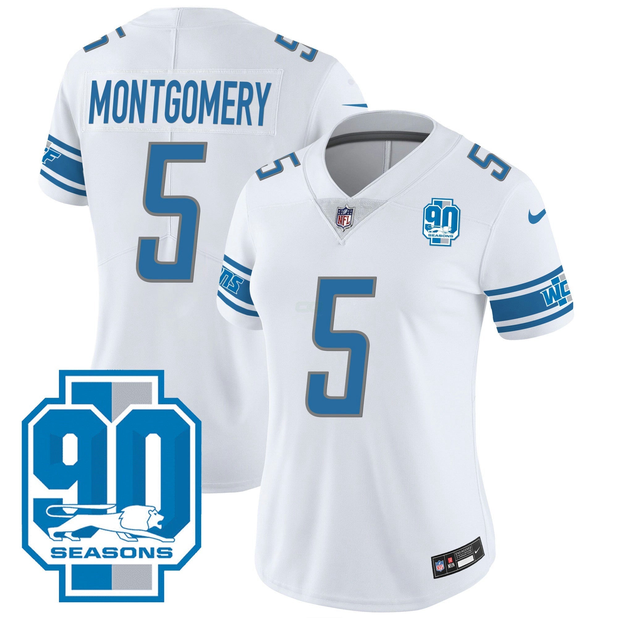 Camisa NFL Women’s Detroit 90th Year Patch Jersey