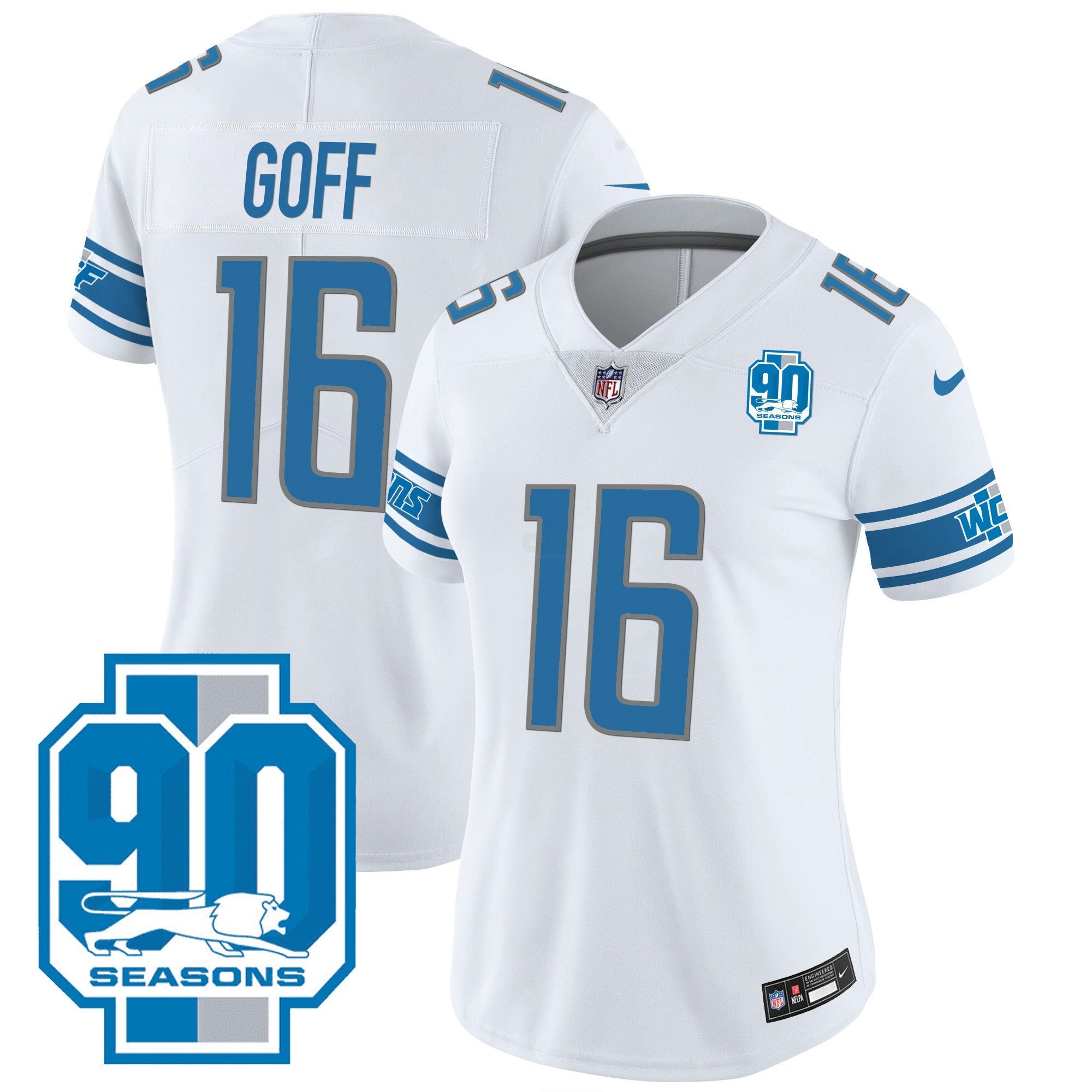 Camisa NFL Women’s Detroit 90th Year Patch Jersey