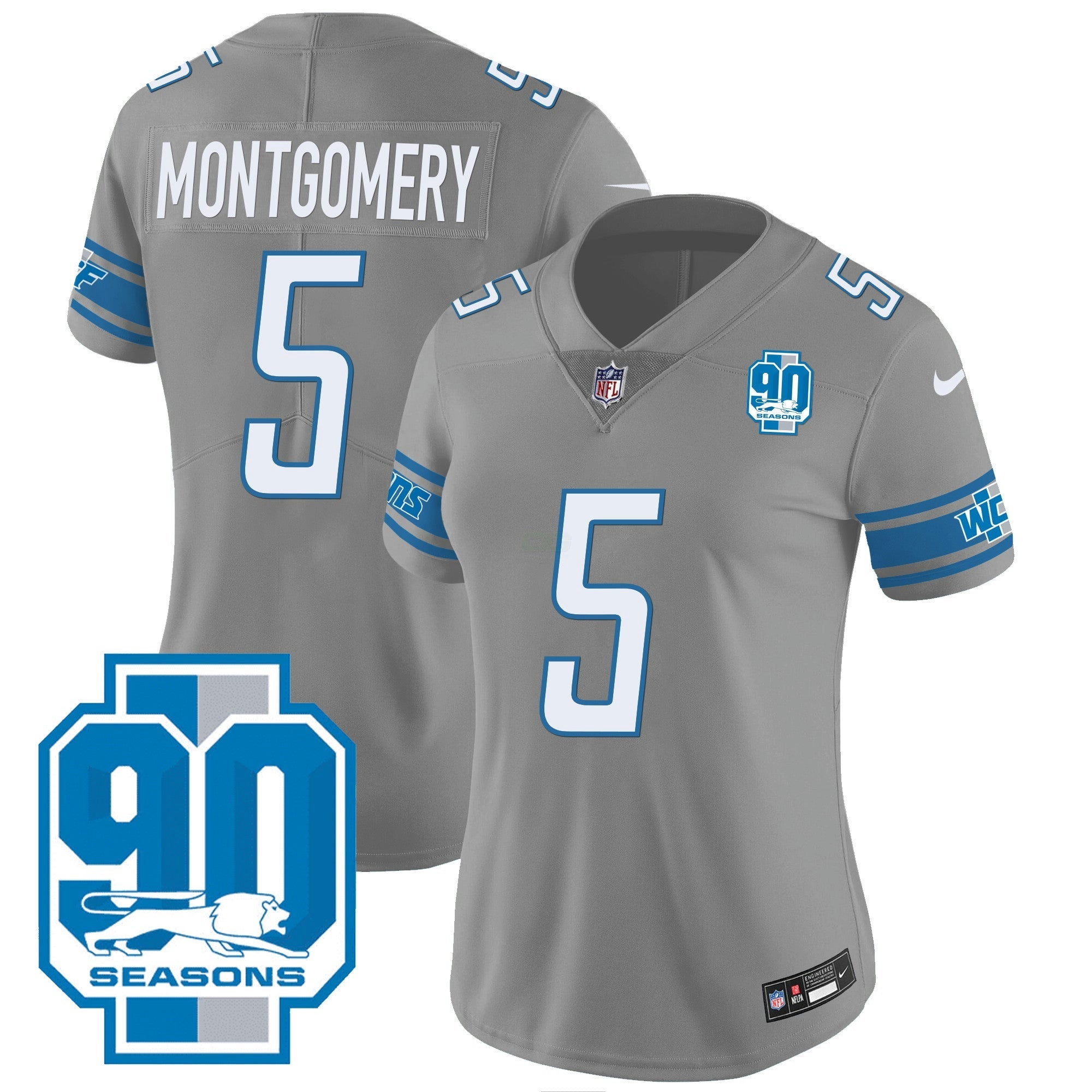 Camisa NFL Women’s Detroit 90th Year Patch Jersey