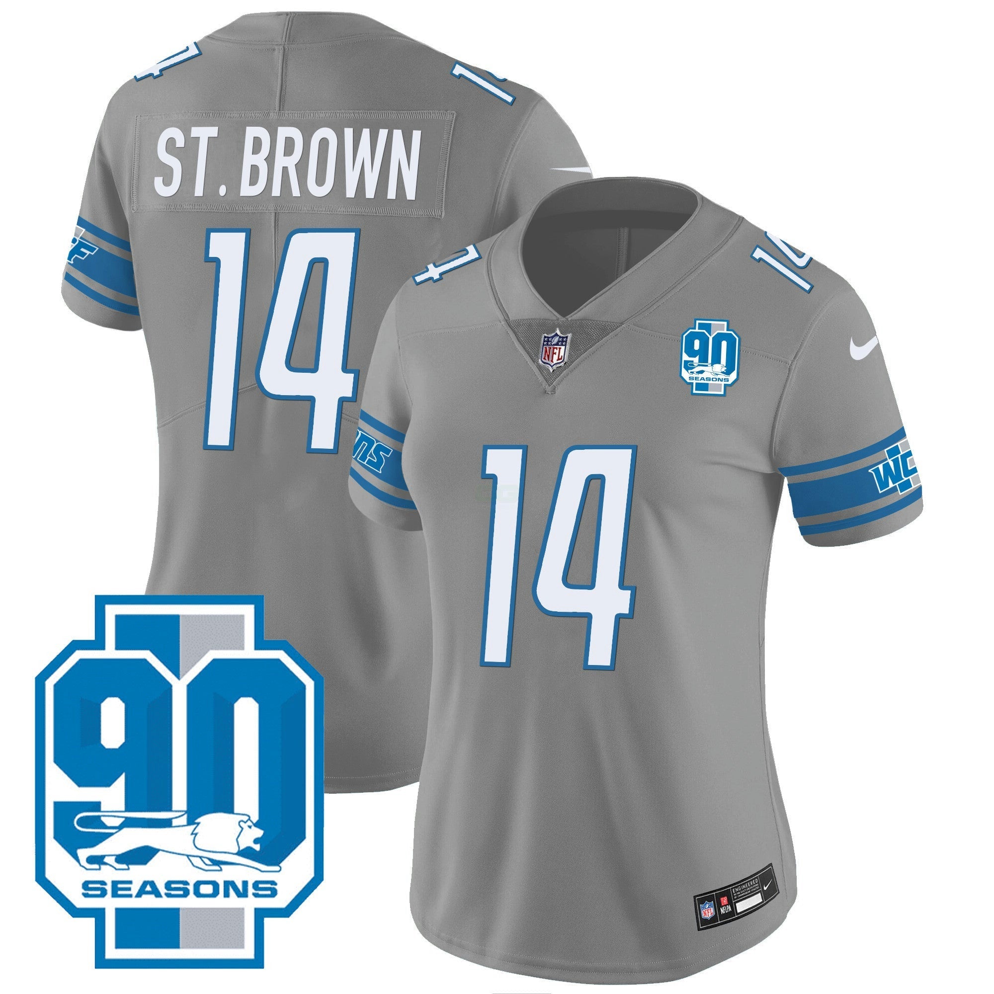 Camisa NFL Women’s Detroit 90th Year Patch Jersey