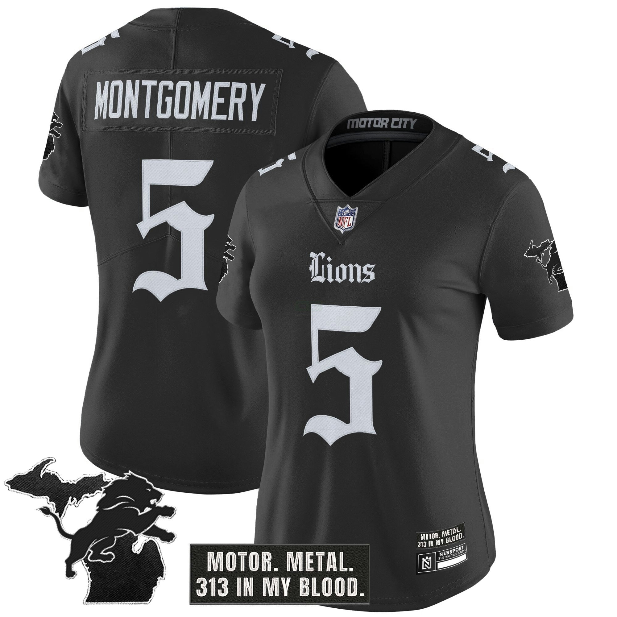 Camisa NFL Women’s Detroit ‘Gothic Motor Grit Edition’ Vapor Limited Jersey