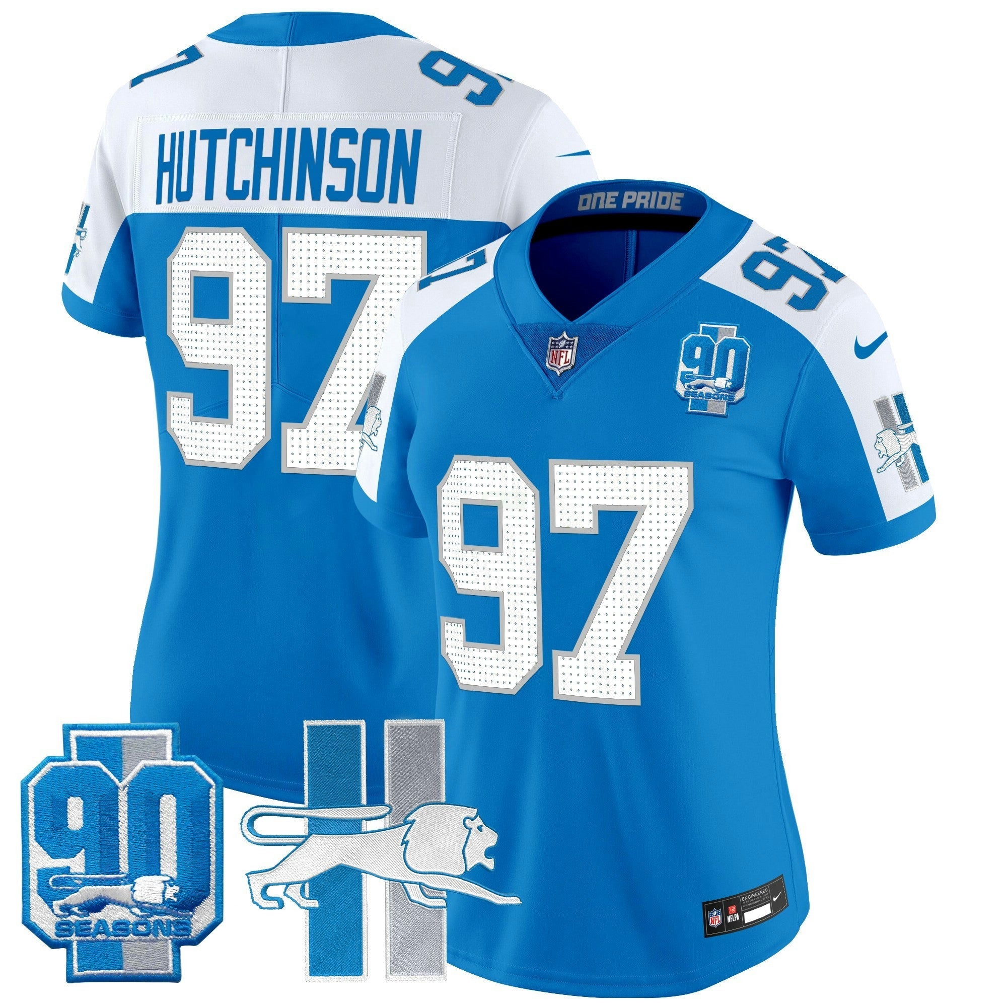 Camisa NFL Women’s Detroit Throwback 90th Year Patch Vapor Limited Jersey