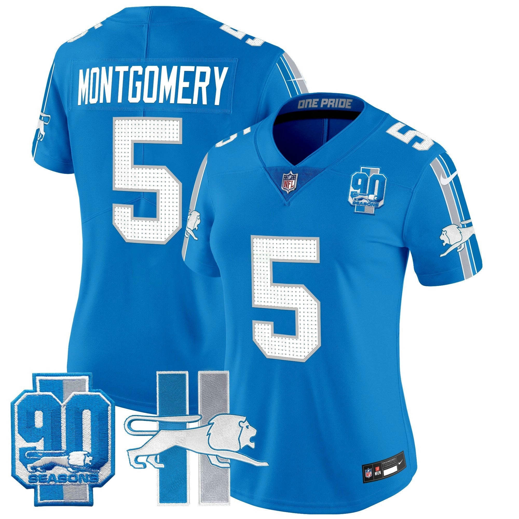 Camisa NFL Women’s Detroit Throwback 90th Year Patch Vapor Limited Jersey
