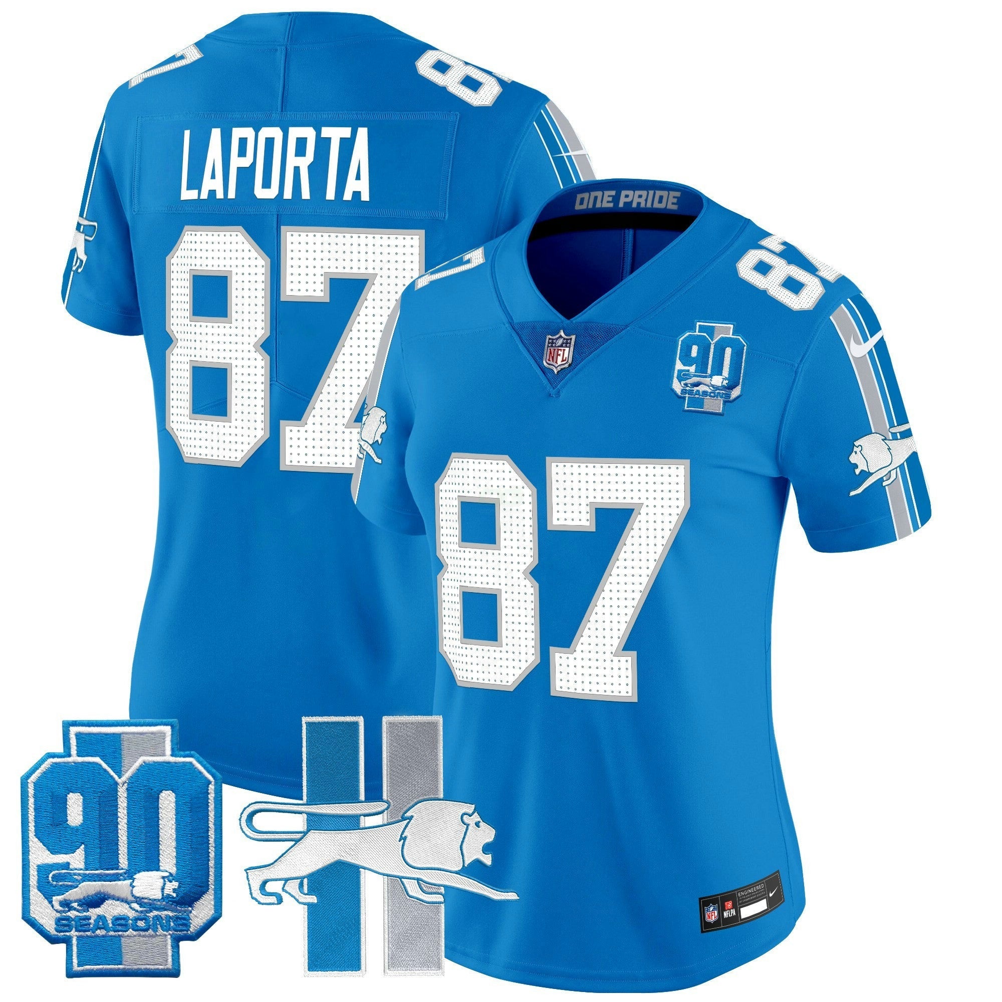 Camisa NFL Women’s Detroit Throwback 90th Year Patch Vapor Limited Jersey