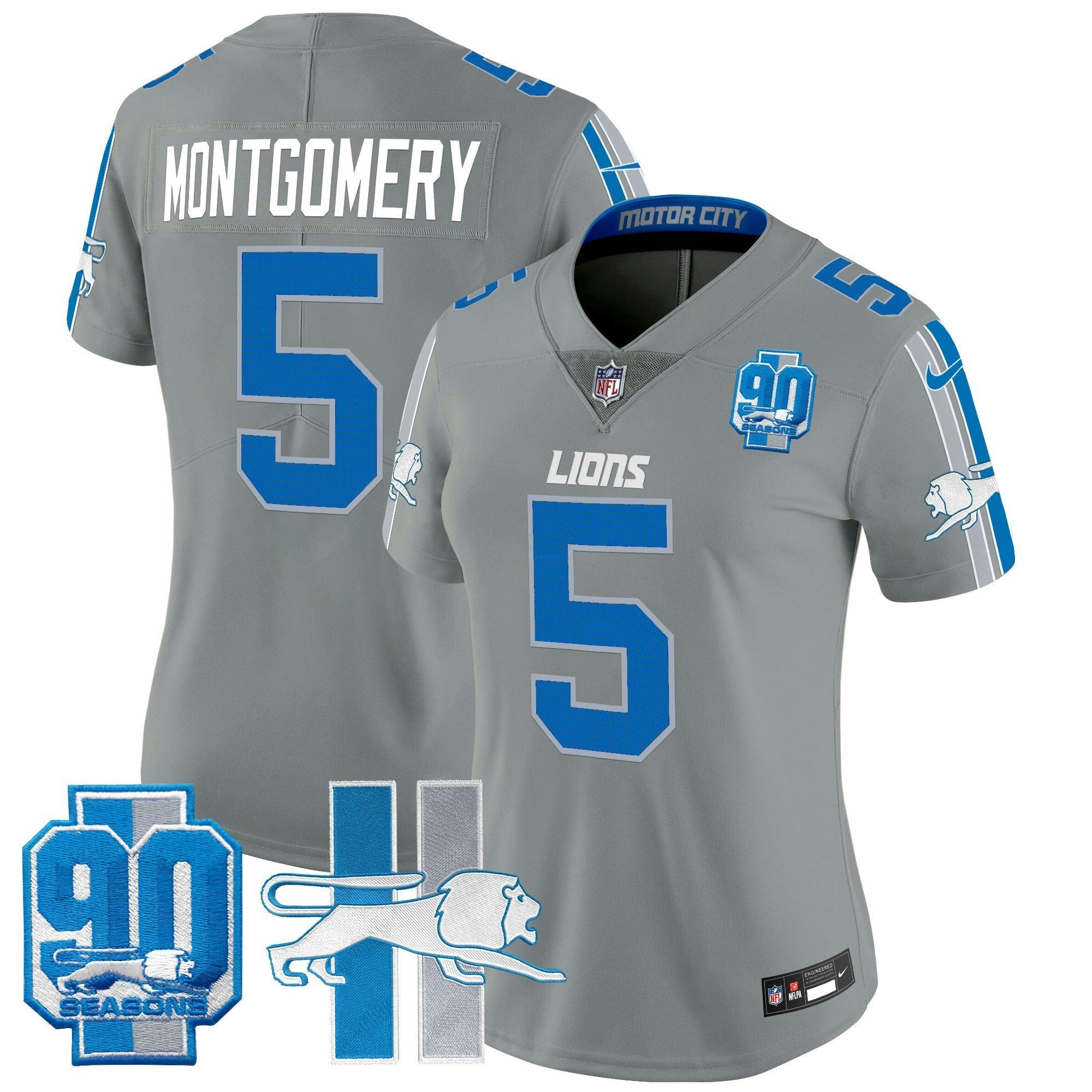 Camisa NFL Women’s Detroit Throwback 90th Year Patch Vapor Limited Jersey