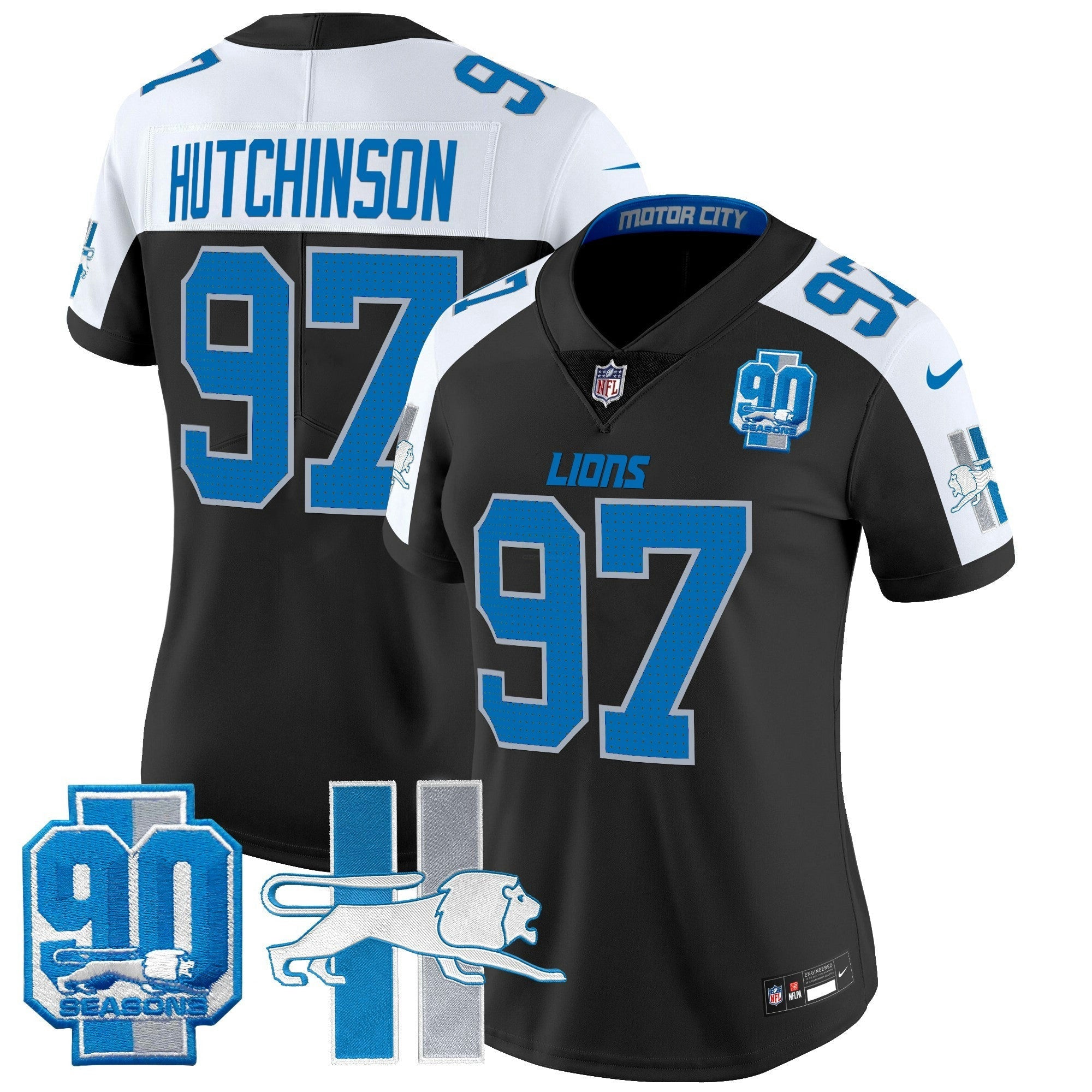 Camisa NFL Women’s Detroit Throwback 90th Year Patch Vapor Limited Jersey