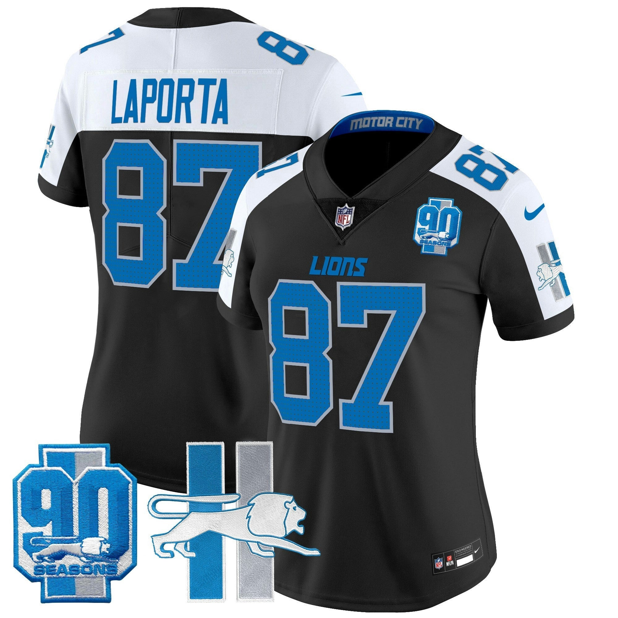 Camisa NFL Women’s Detroit Throwback 90th Year Patch Vapor Limited Jersey