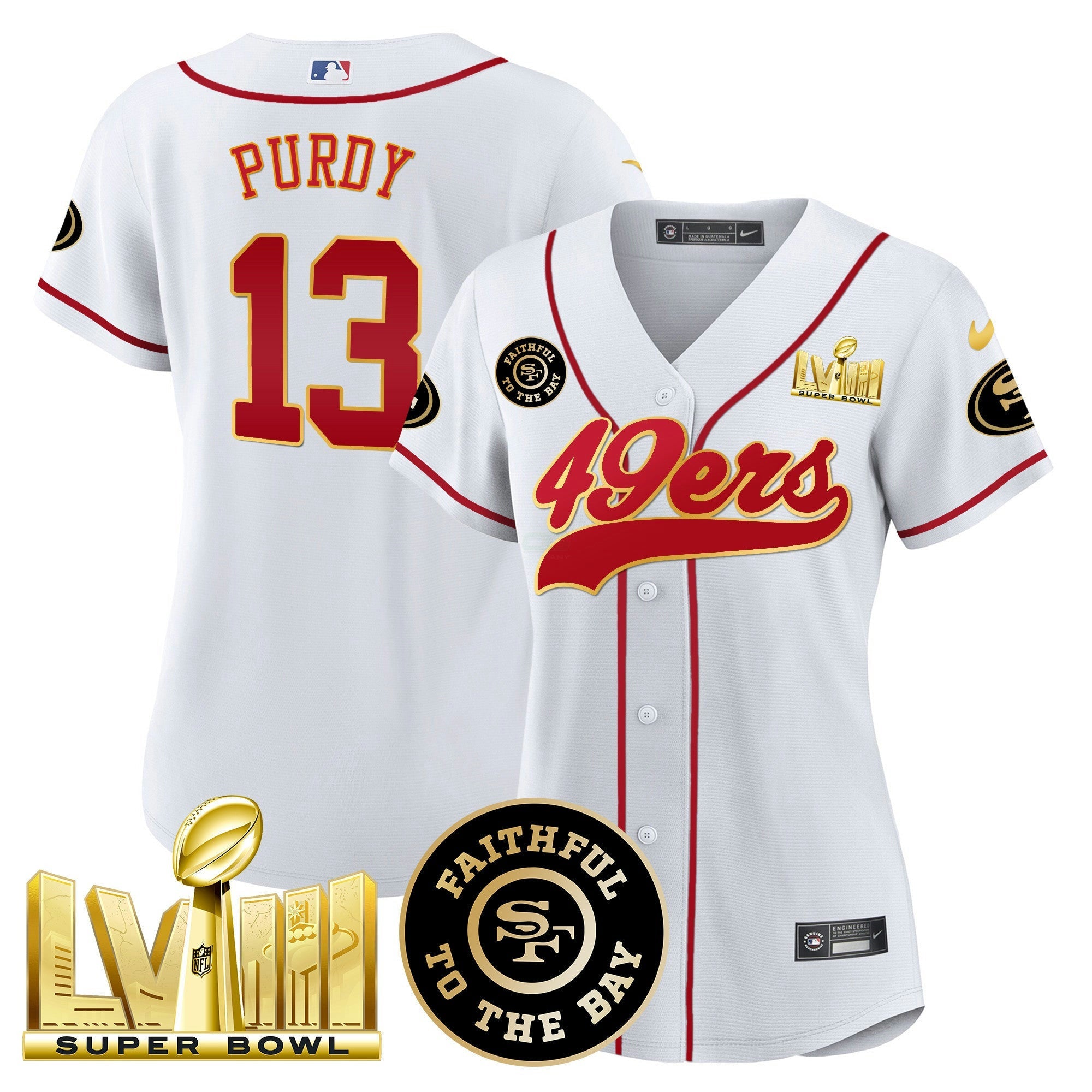 Camisa NFL Women’s Faithful & Super Bowl LVIII Dourada Patch Jersey