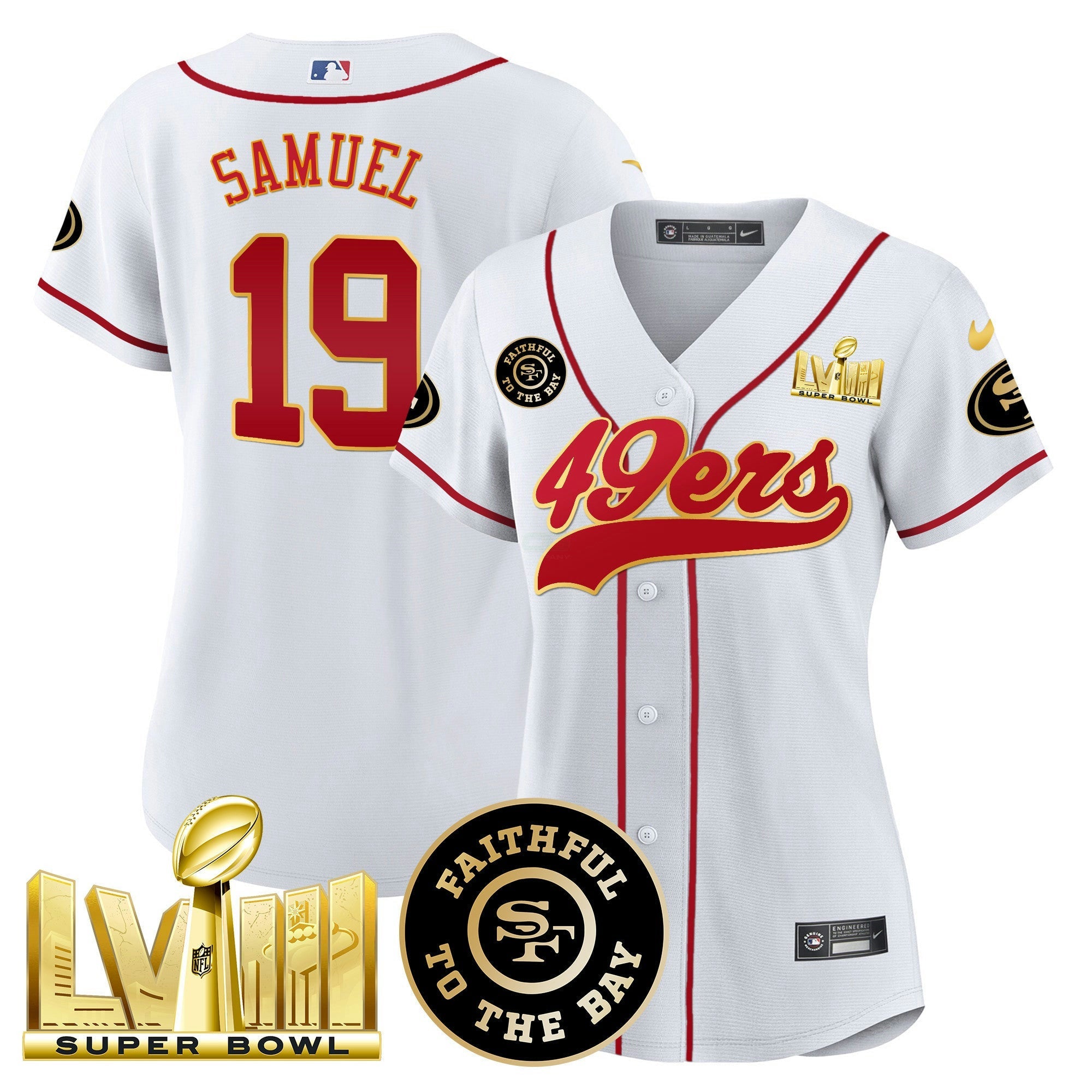 Camisa NFL Women’s Faithful & Super Bowl LVIII Dourada Patch Jersey