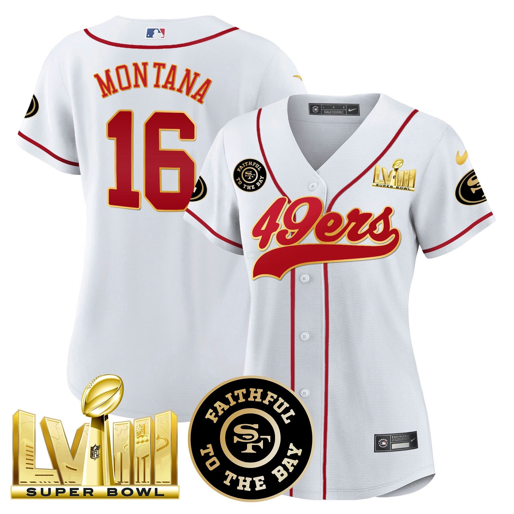 Camisa NFL Women’s Faithful & Super Bowl LVIII Dourada Patch Jersey