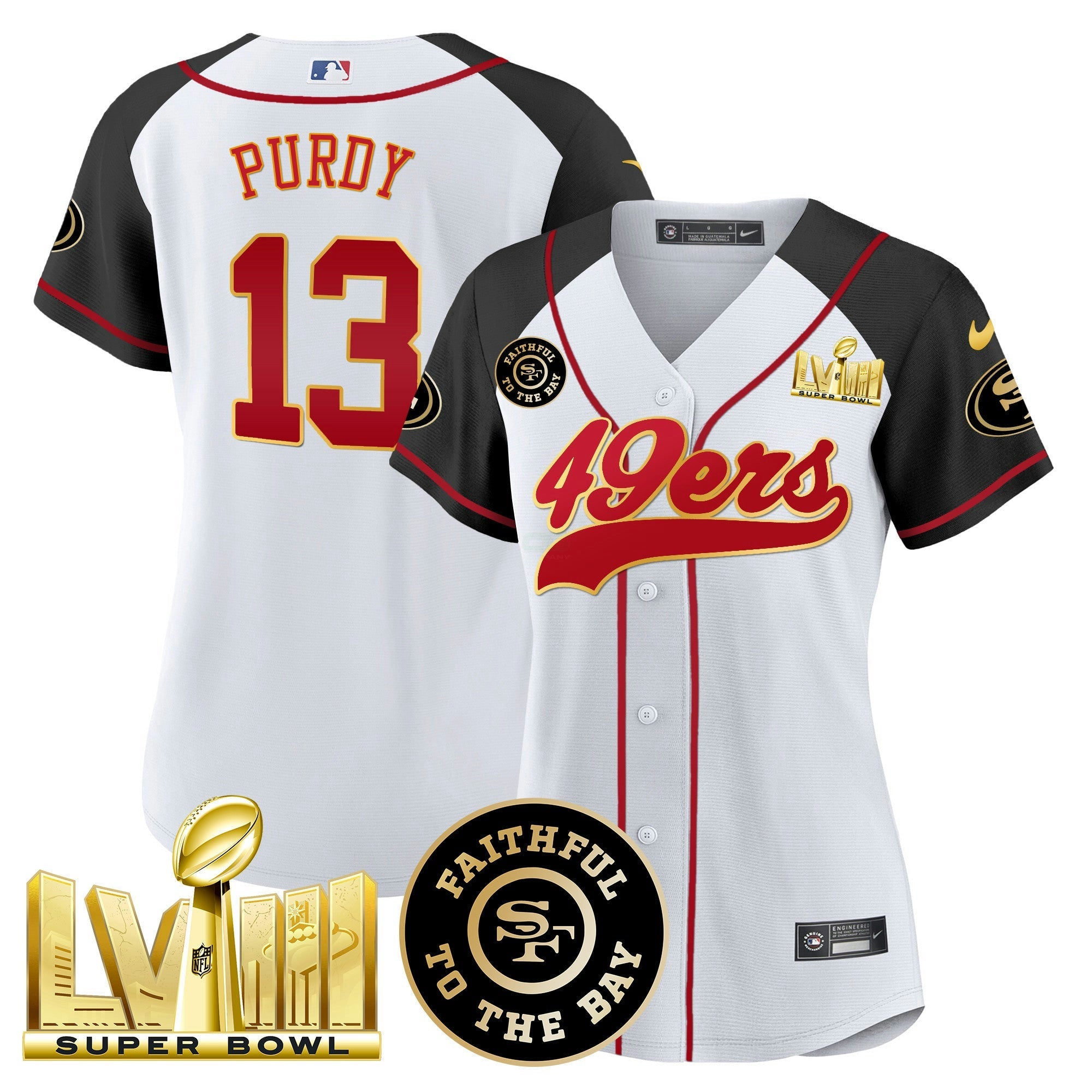 Camisa NFL Women’s Faithful & Super Bowl LVIII Dourada Patch Jersey