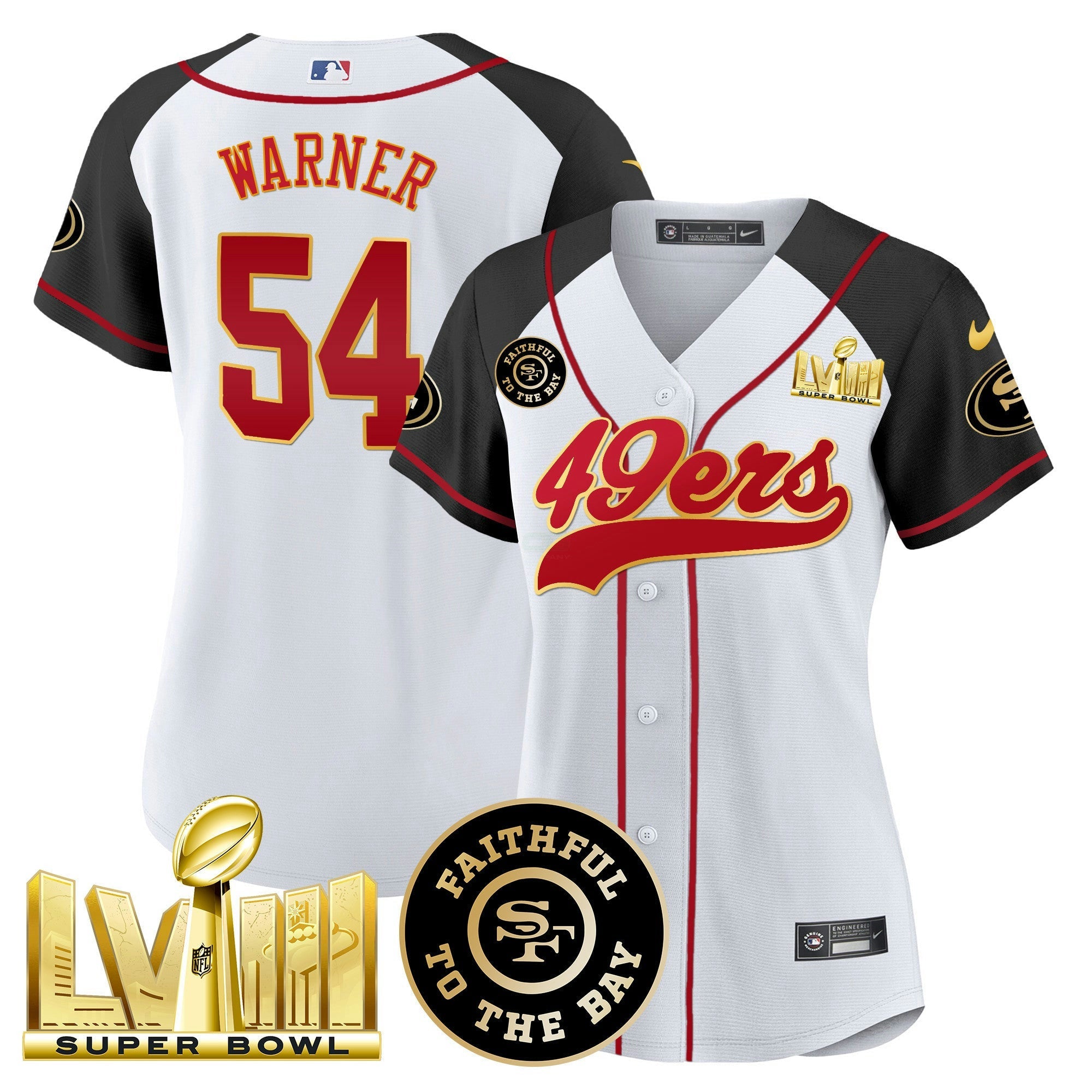 Camisa NFL Women’s Faithful & Super Bowl LVIII Dourada Patch Jersey