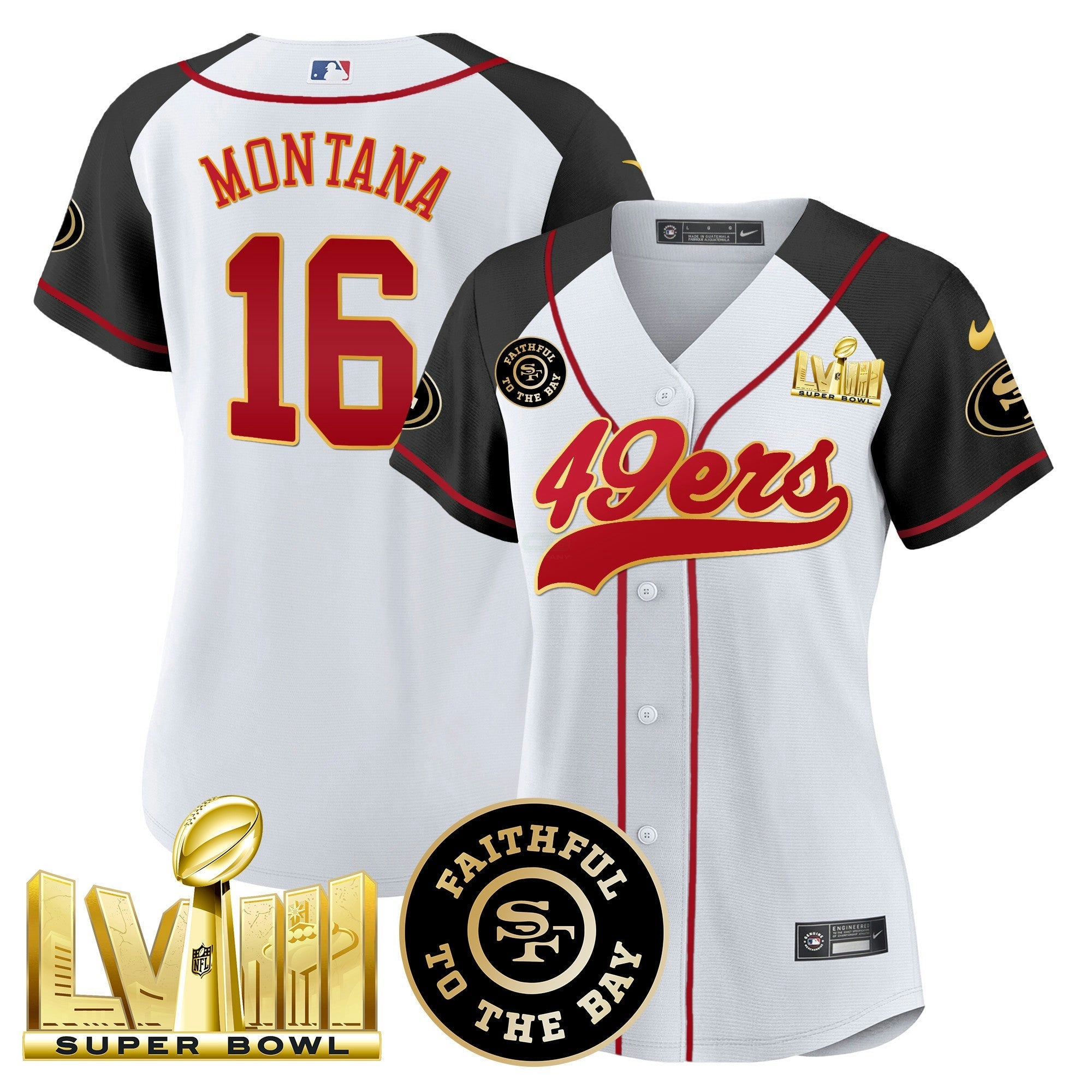 Camisa NFL Women’s Faithful & Super Bowl LVIII Dourada Patch Jersey