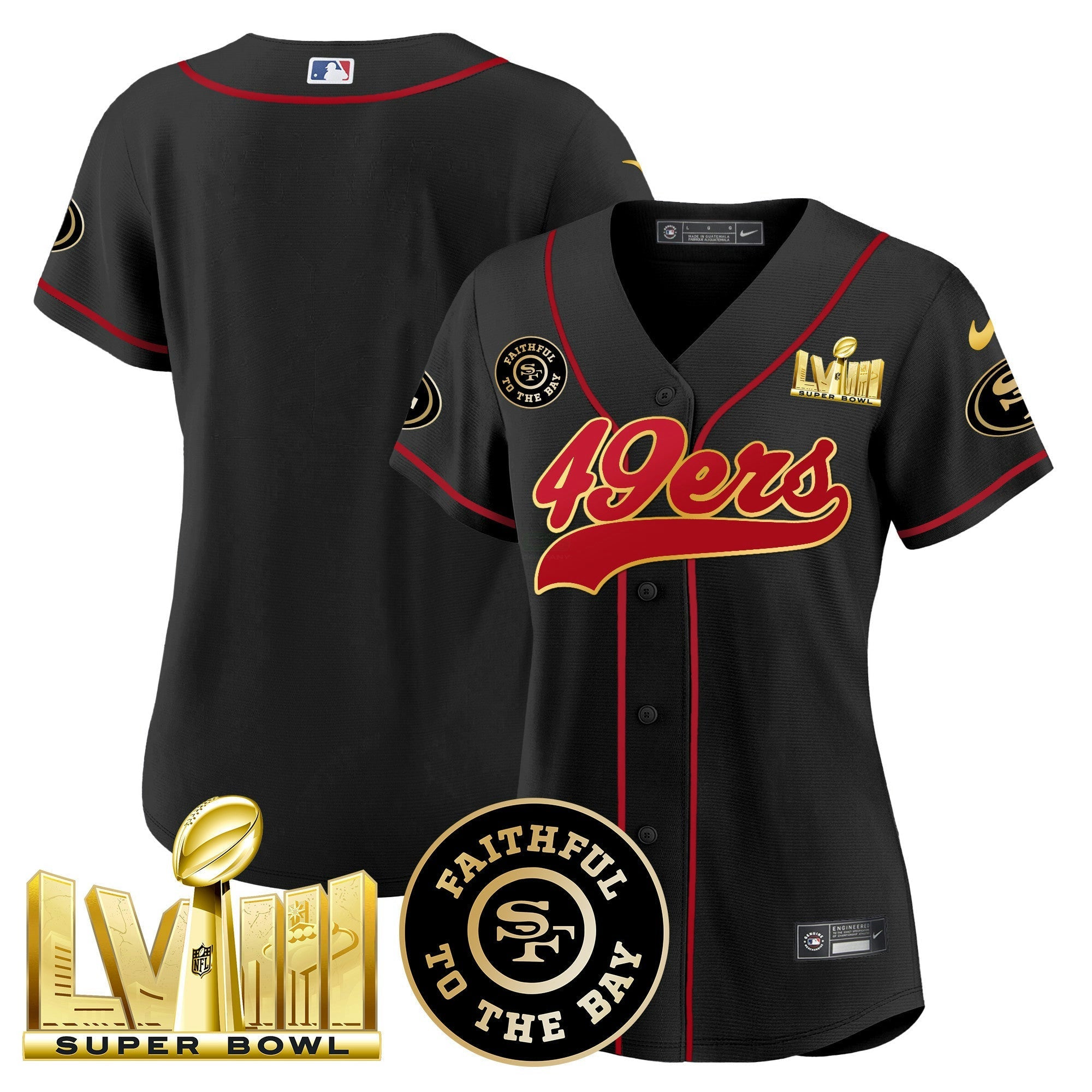 Camisa NFL Women’s Faithful & Super Bowl LVIII Dourada Patch Jersey