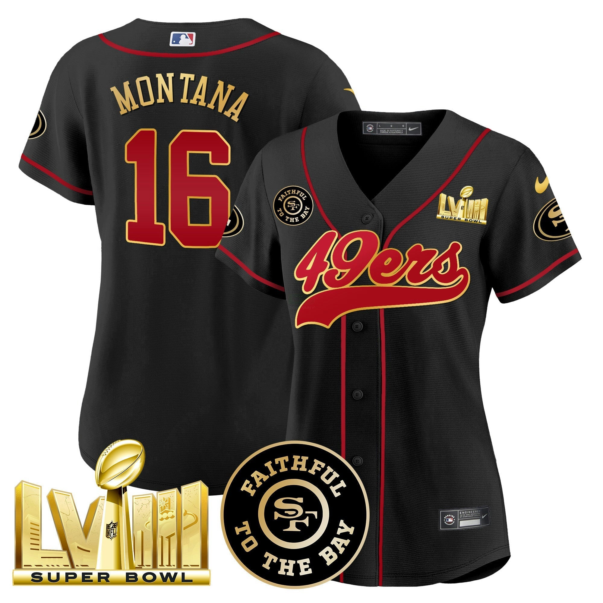 Camisa NFL Women’s Faithful & Super Bowl LVIII Dourada Patch Jersey