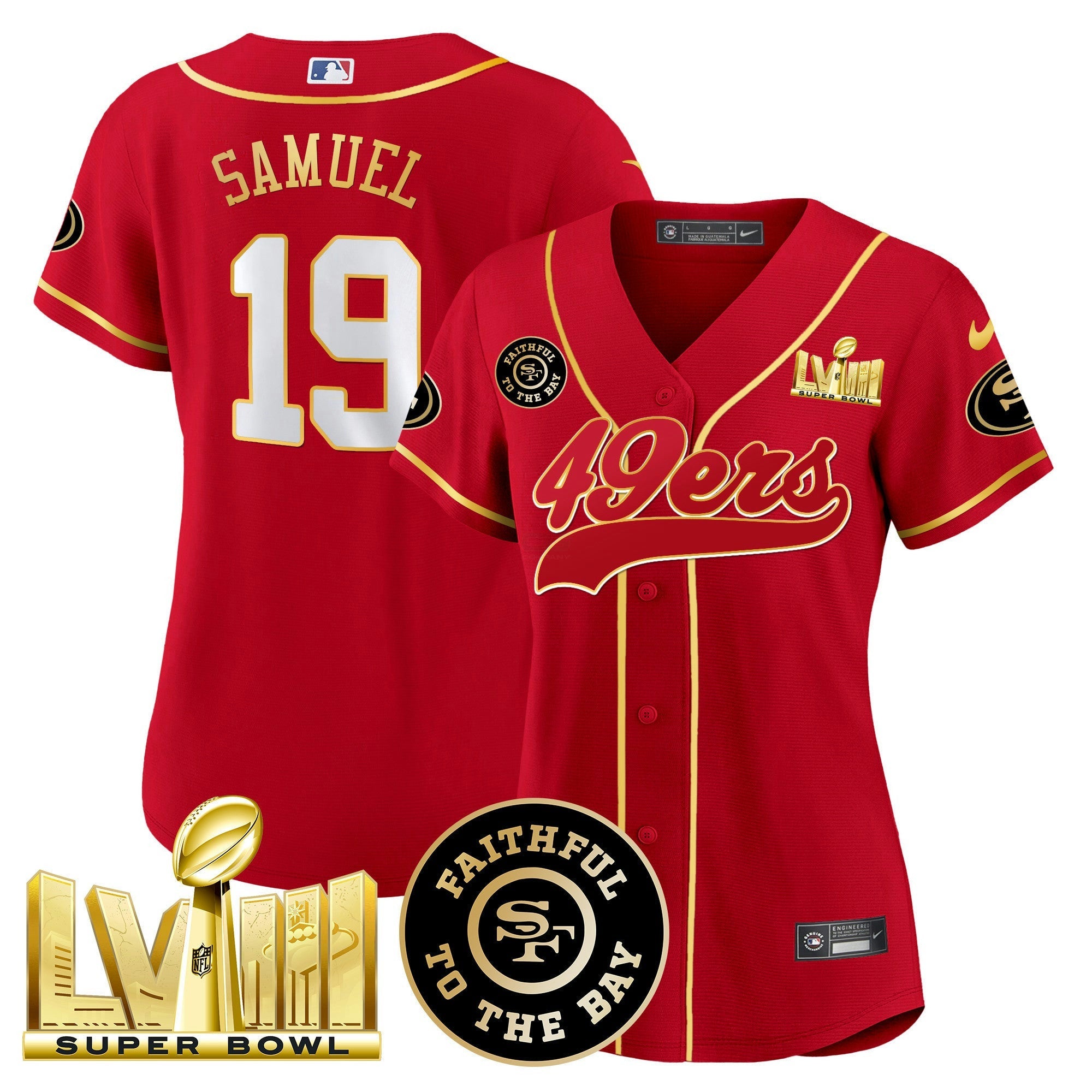 Camisa NFL Women’s Faithful & Super Bowl LVIII Dourada Patch Jersey