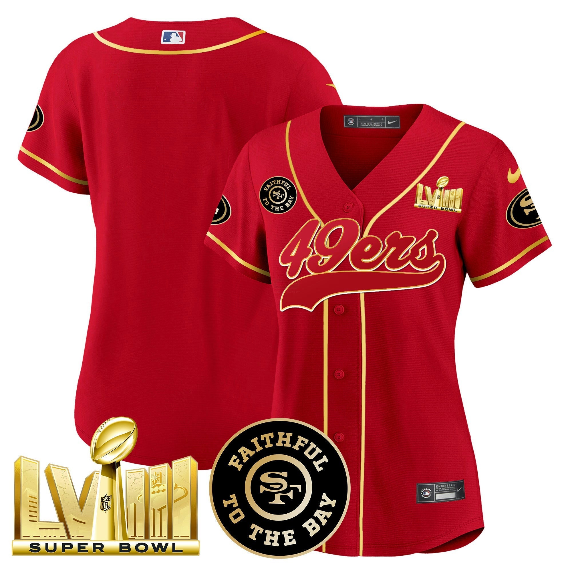 Camisa NFL Women’s Faithful & Super Bowl LVIII Dourada Patch Jersey