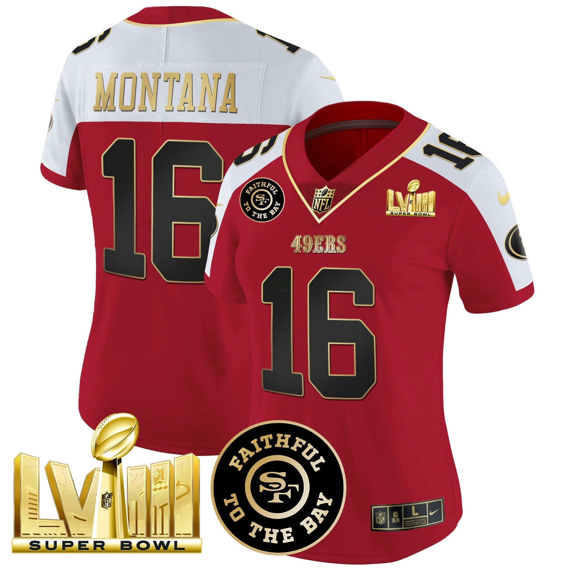Camisa NFL Women’s Faithful & Super Bowl LVIII Dourada Patch Vapor Jersey