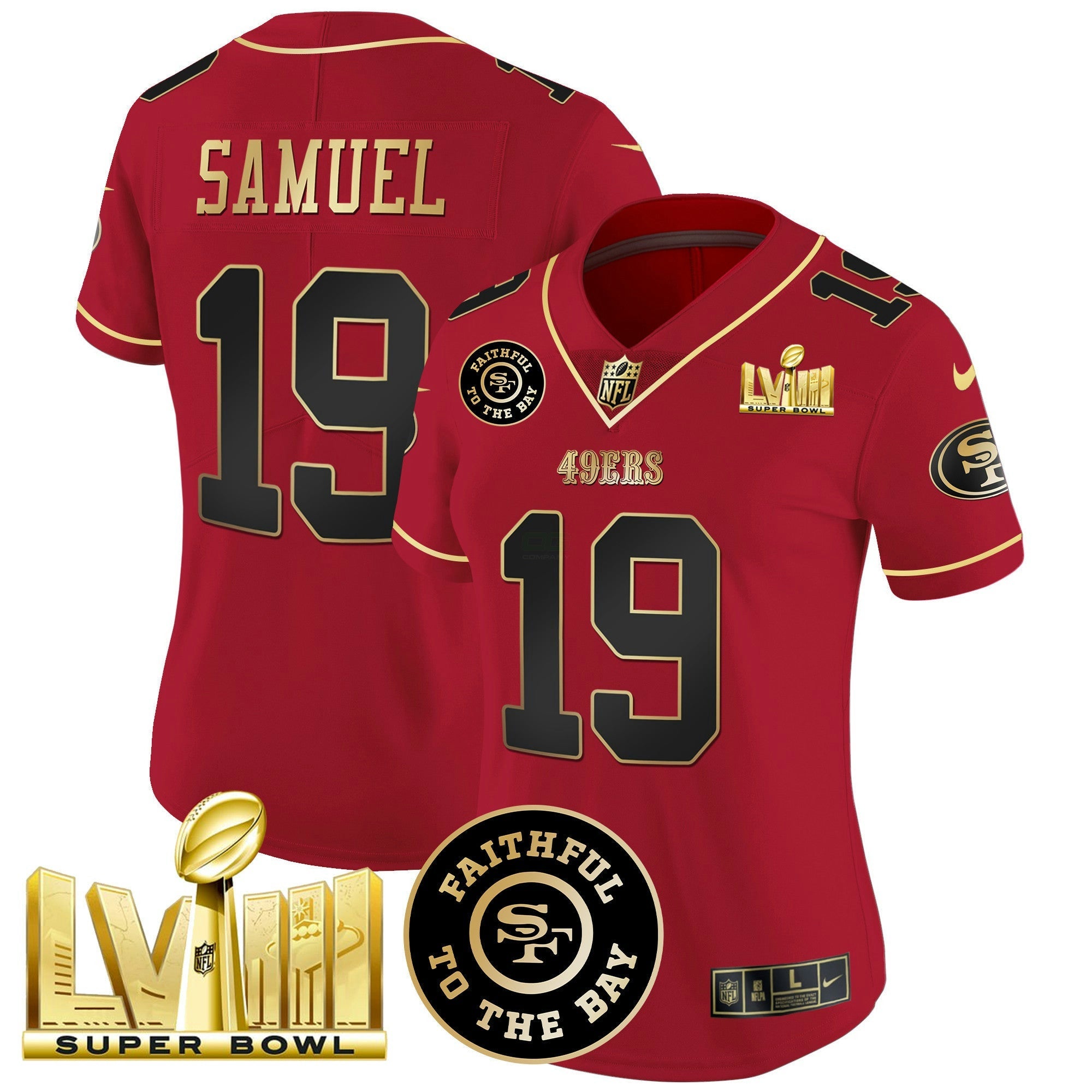 Camisa NFL Women’s Faithful & Super Bowl LVIII Dourada Patch Vapor Jersey