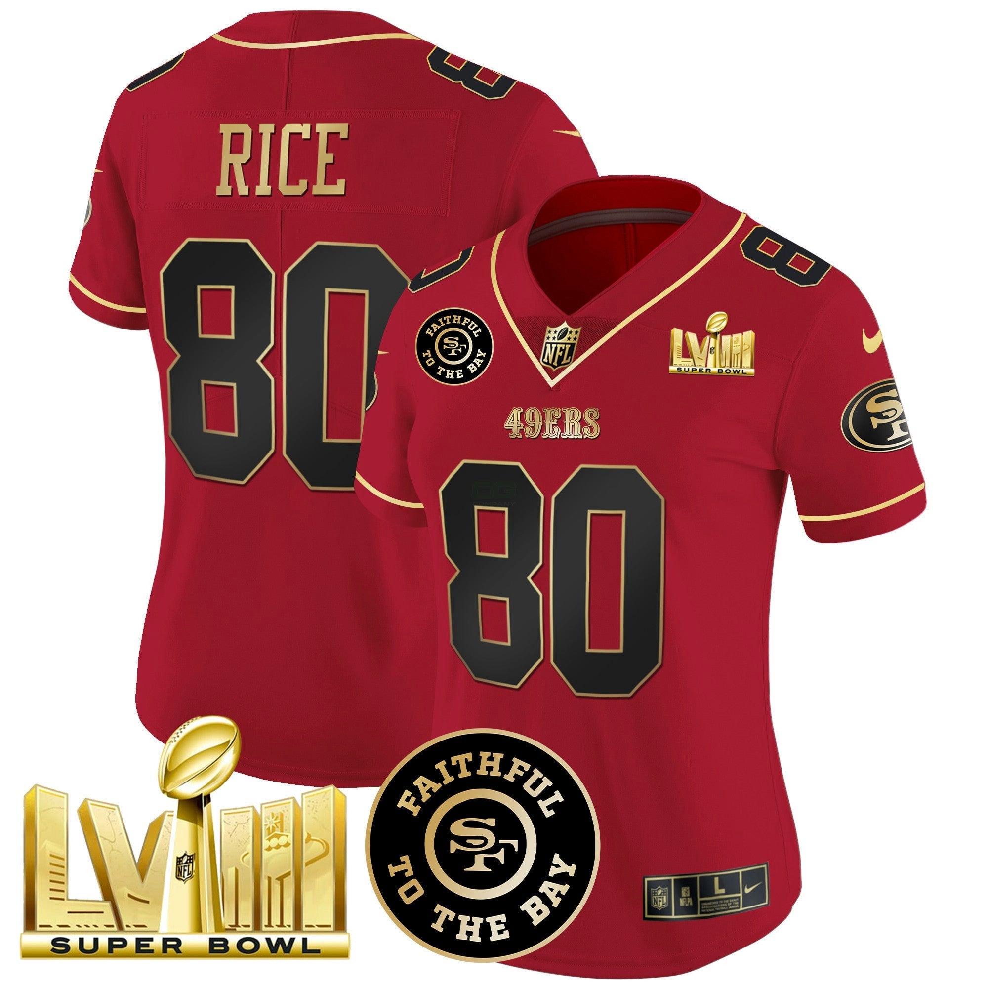 Camisa NFL Women’s Faithful & Super Bowl LVIII Dourada Patch Vapor Jersey