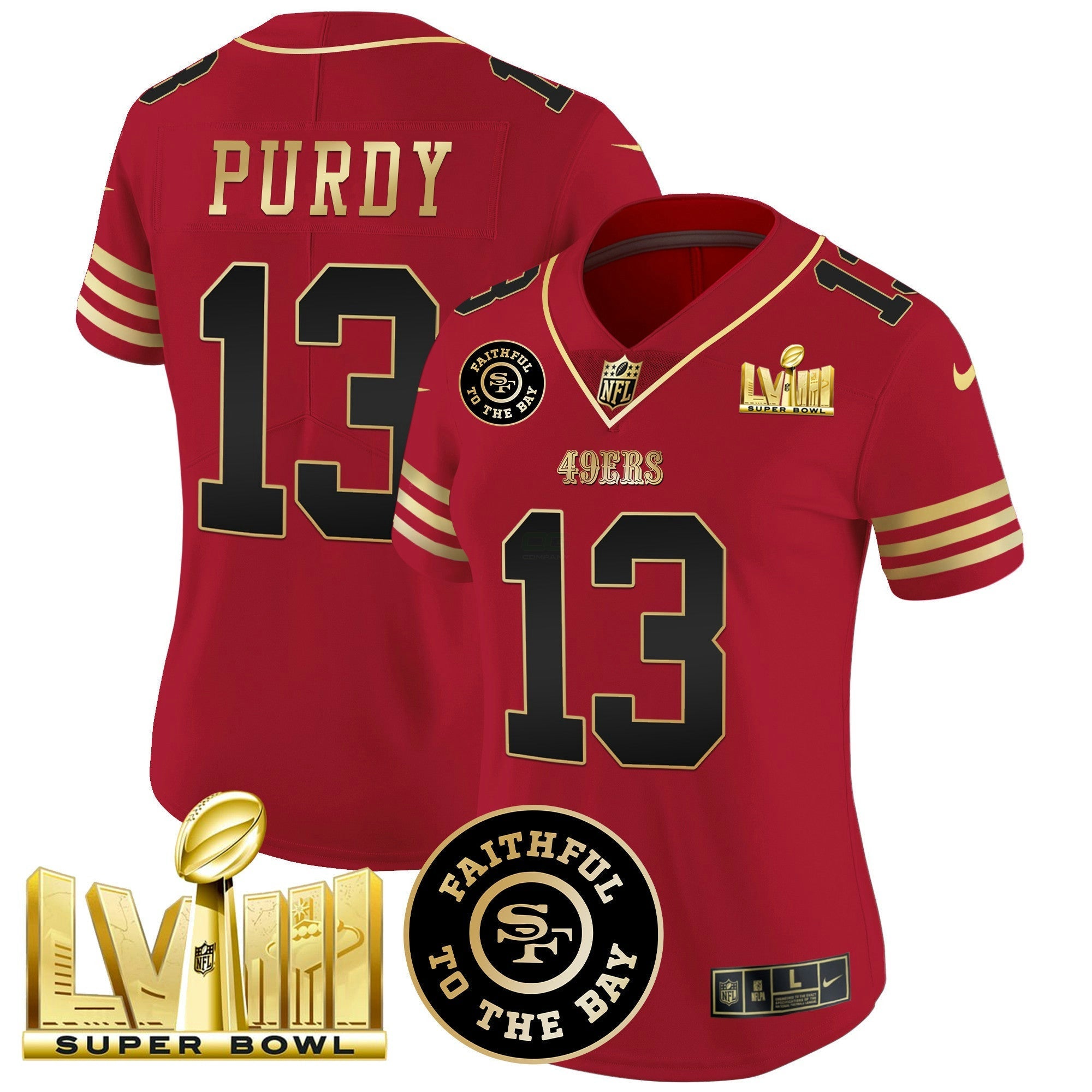 Camisa NFL Women’s Faithful & Super Bowl LVIII Dourada Patch Vapor Jersey