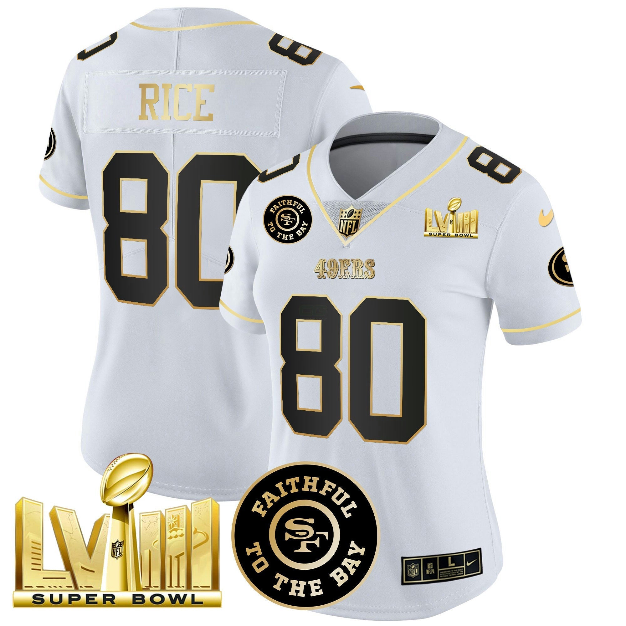 Camisa NFL Women’s Faithful & Super Bowl LVIII Dourada Patch Vapor Jersey V2