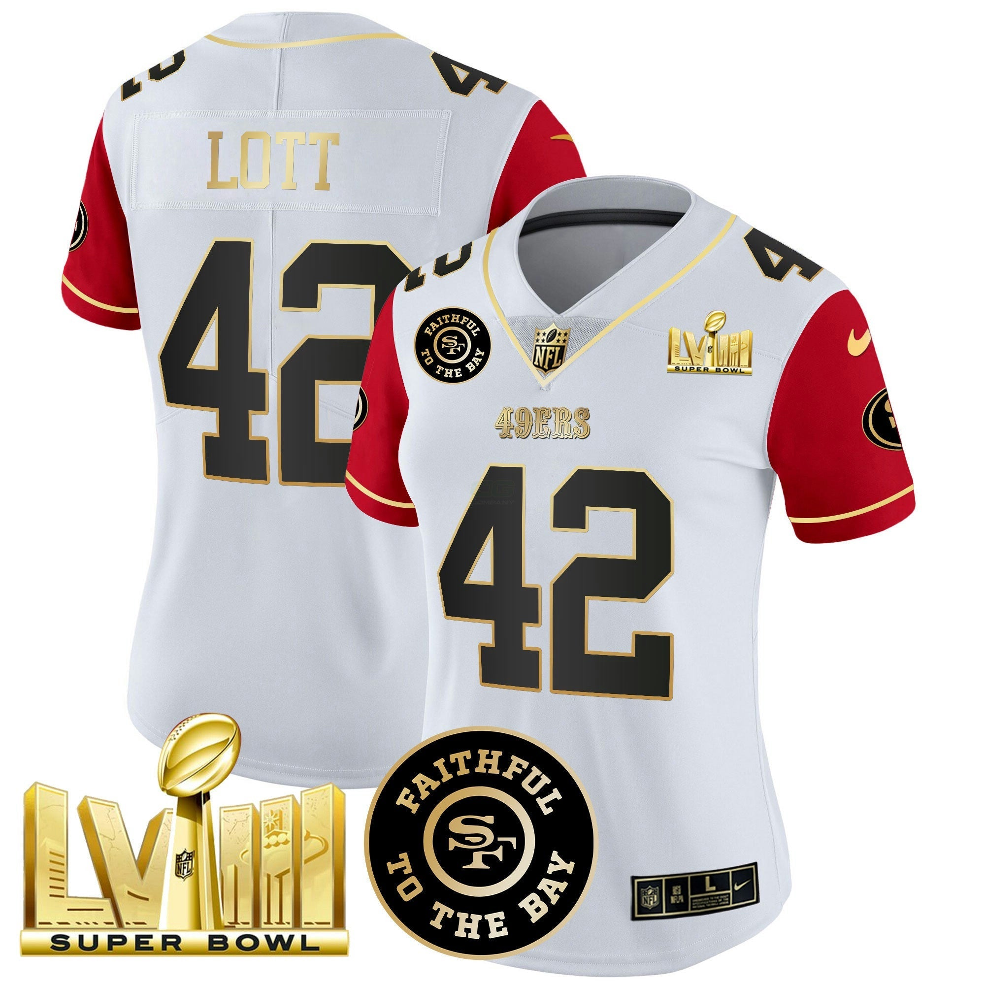 Camisa NFL Women’s Faithful & Super Bowl LVIII Dourada Patch Vapor Jersey V2