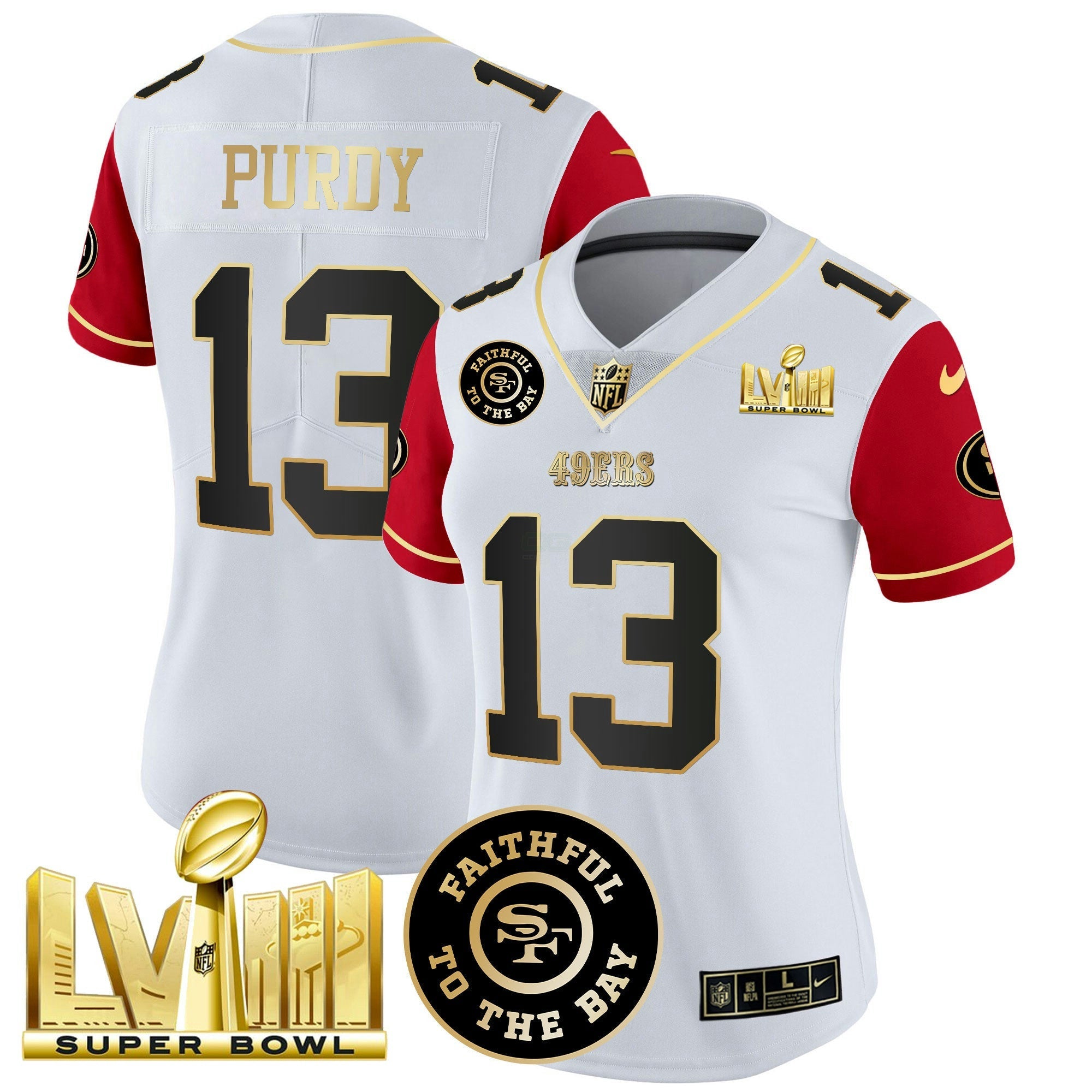 Camisa NFL Women’s Faithful & Super Bowl LVIII Dourada Patch Vapor Jersey V2
