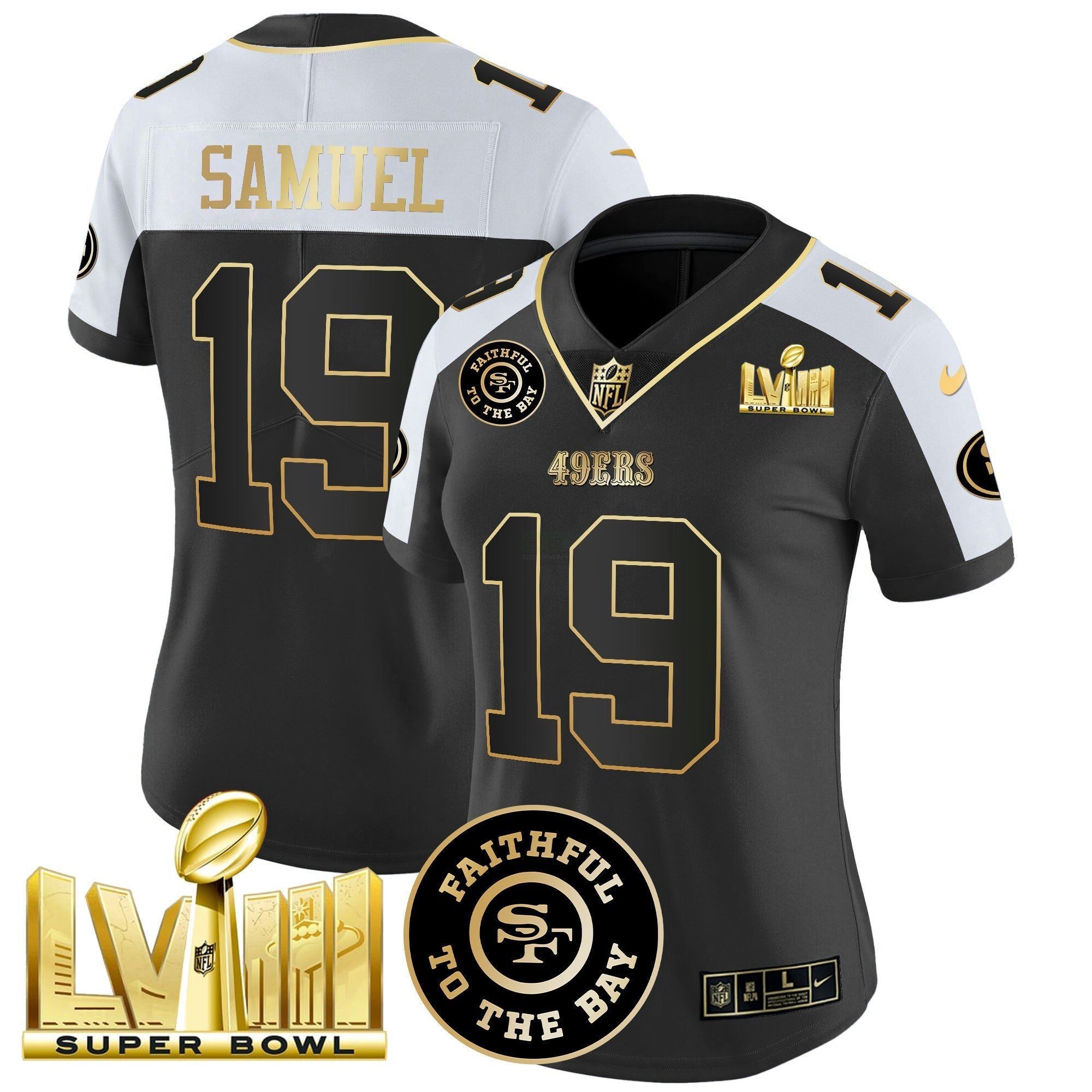 Camisa NFL Women’s Faithful & Super Bowl LVIII Dourada Patch Vapor Jersey V2