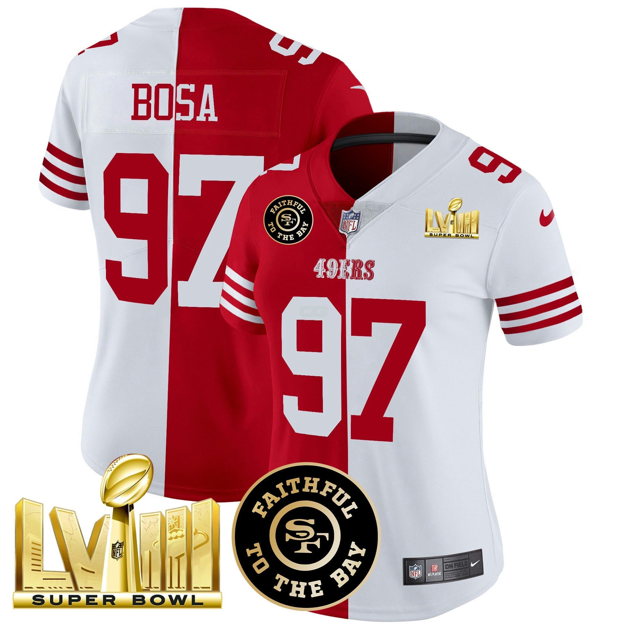 Camisa NFL Women’s Faithful & Super Bowl LVIII Dourada Patch Vapor Jersey V2