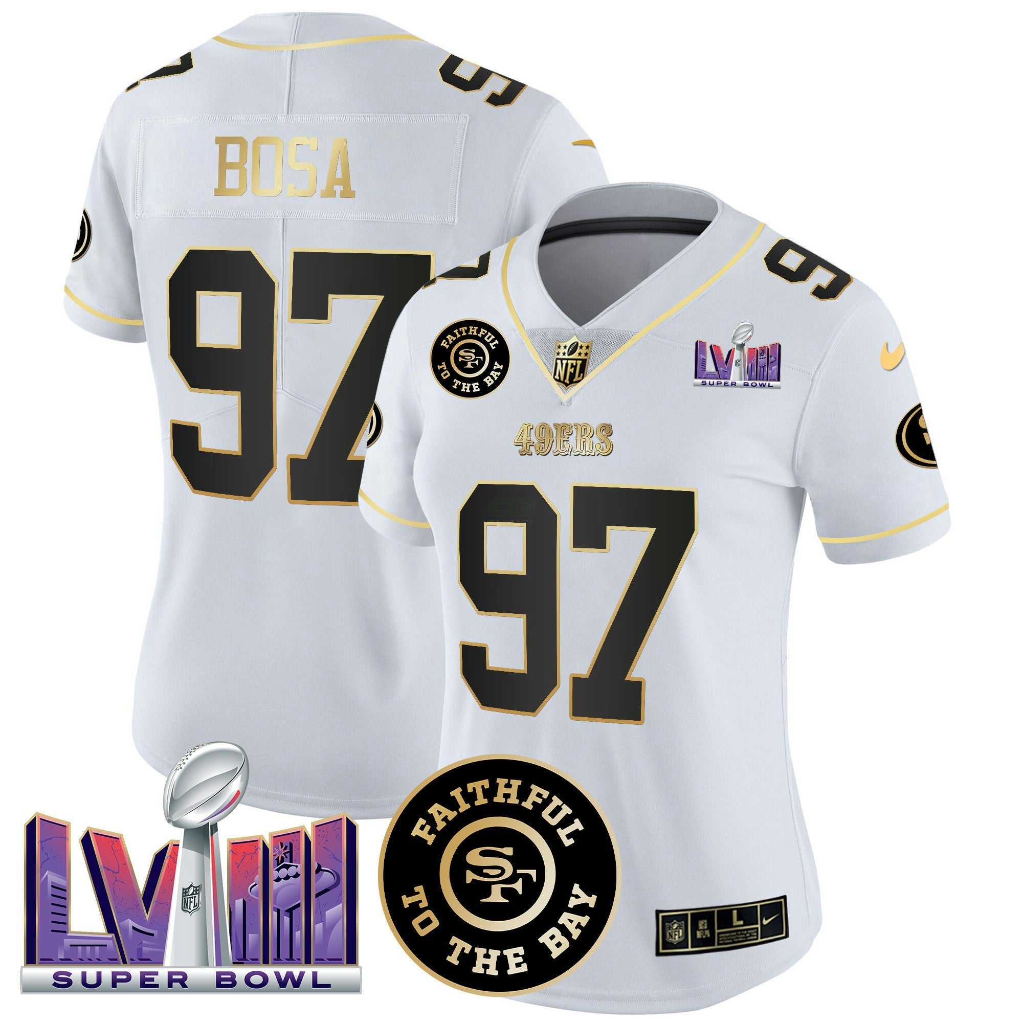Camisa NFL Women’s Faithful & Super Bowl LVIII Patch Vapor Jersey V2