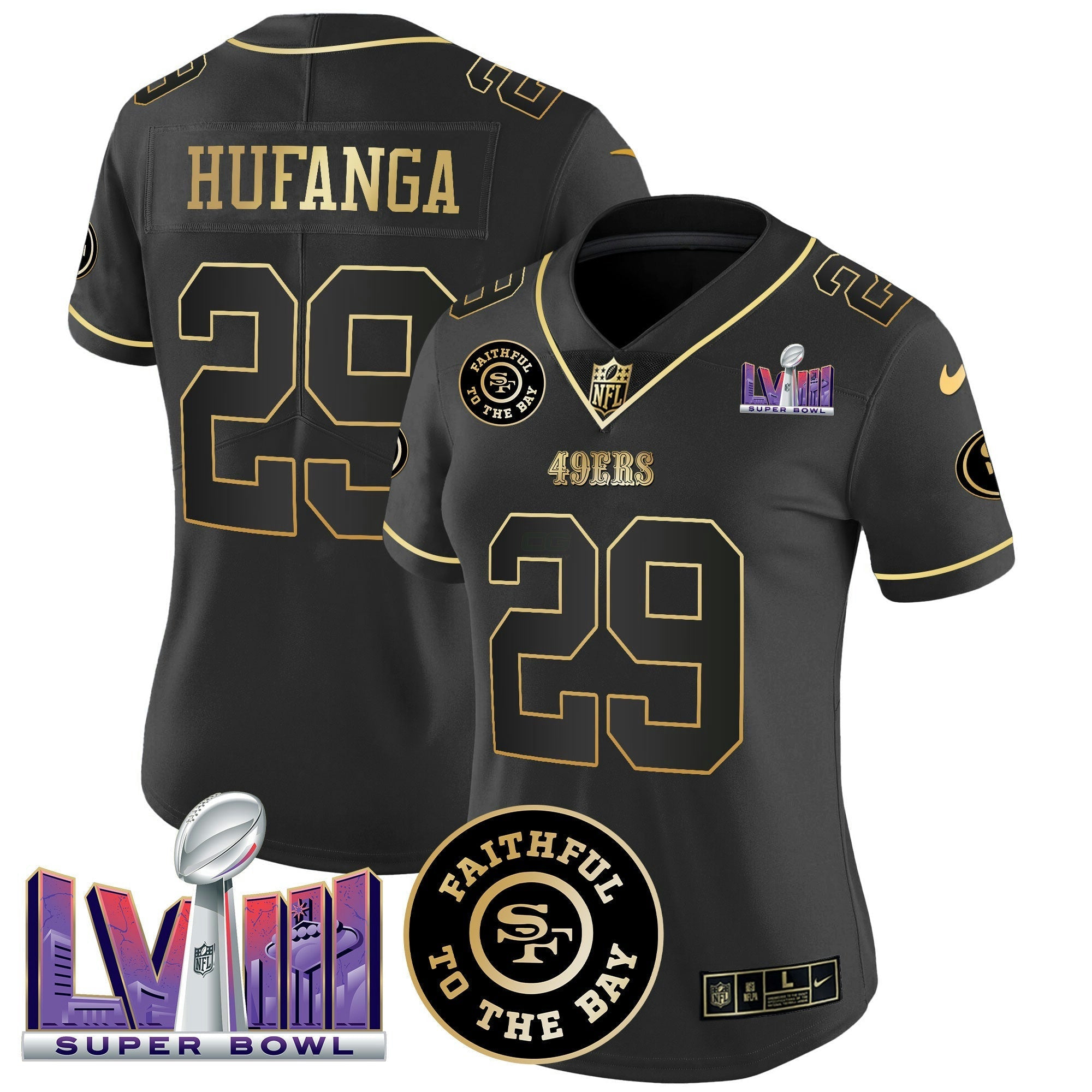 Camisa NFL Women’s Faithful & Super Bowl LVIII Patch Vapor Jersey V2