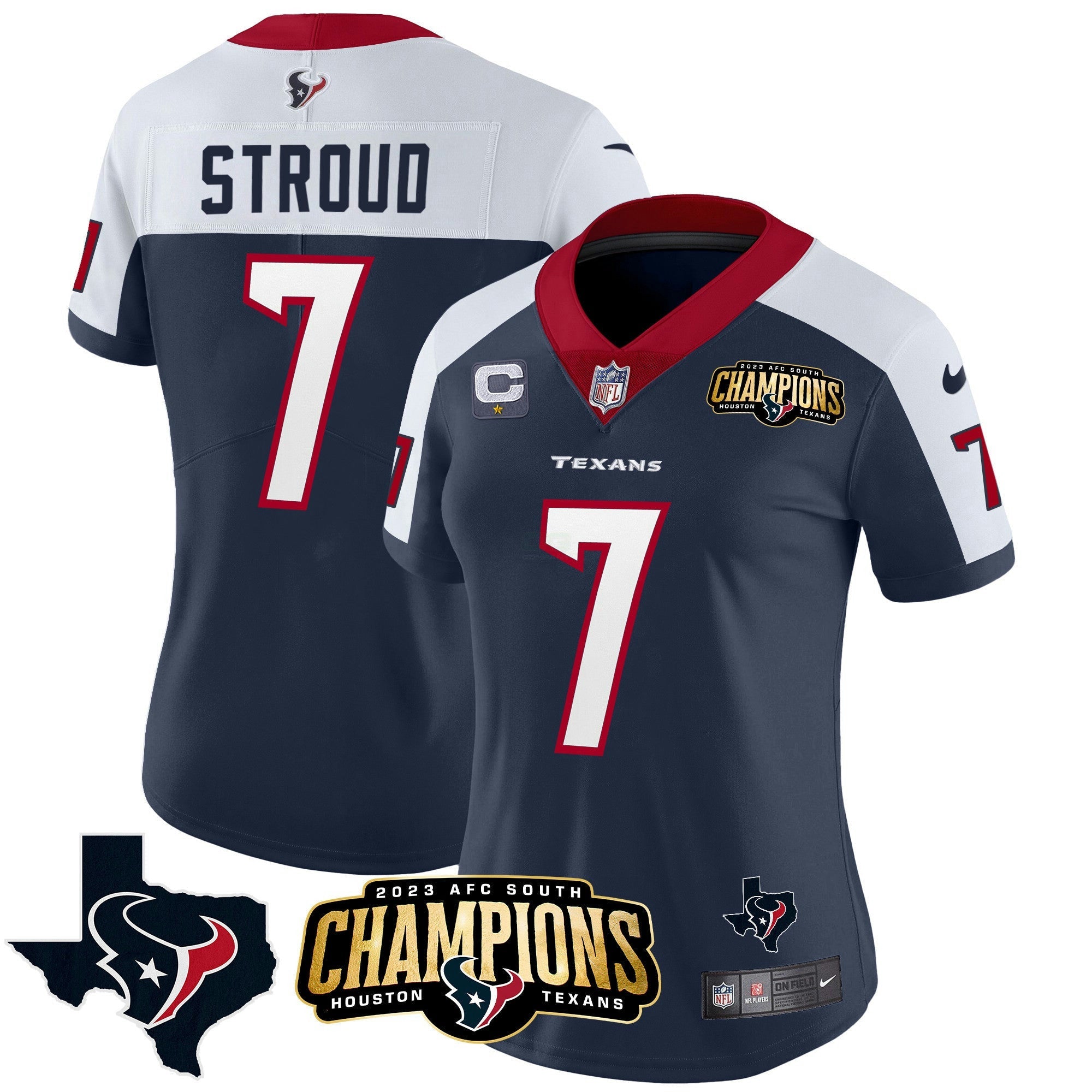 Camisa NFL Women’s Houston 2023 AFC South Champions Patch Vapor Jersey