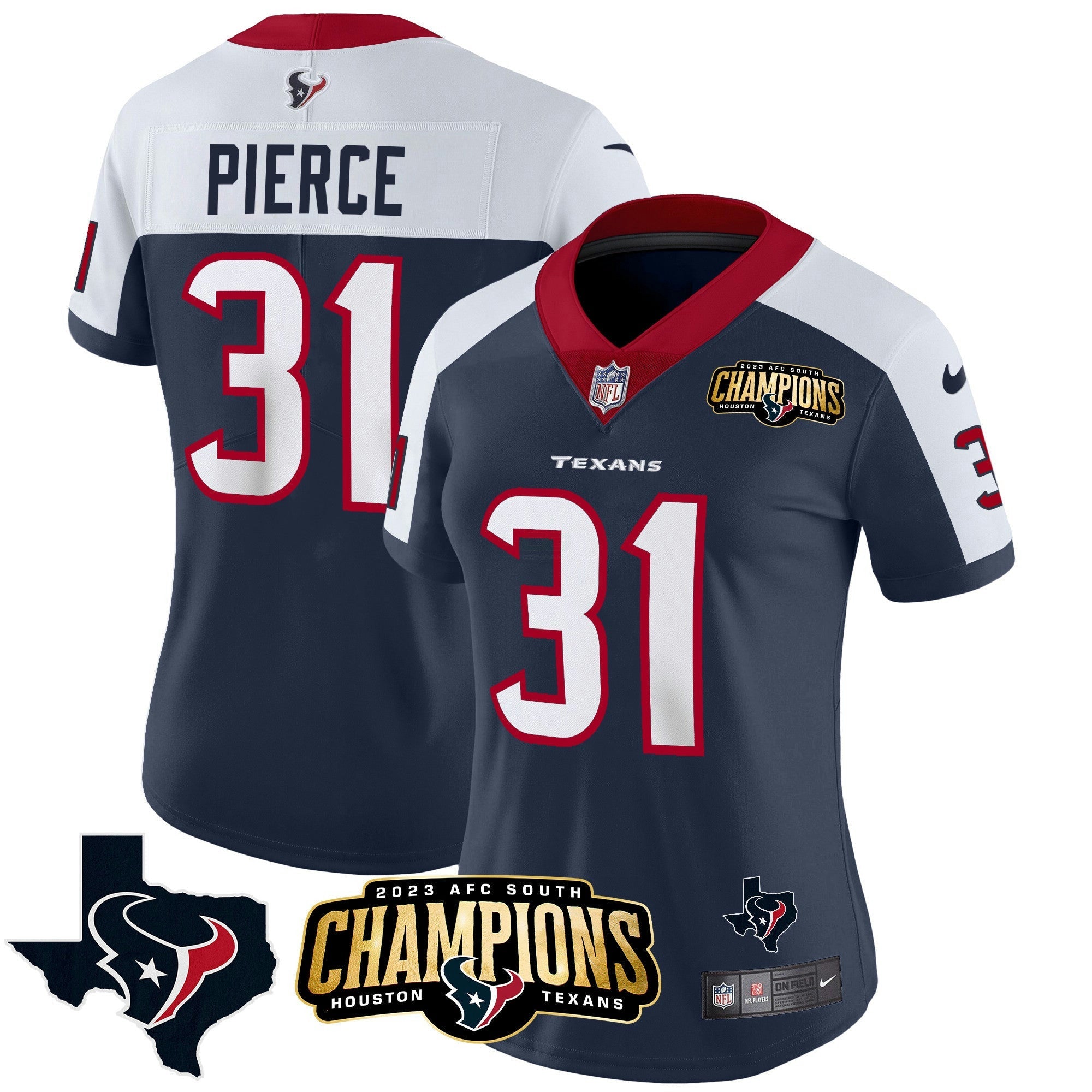 Camisa NFL Women’s Houston 2023 AFC South Champions Patch Vapor Jersey