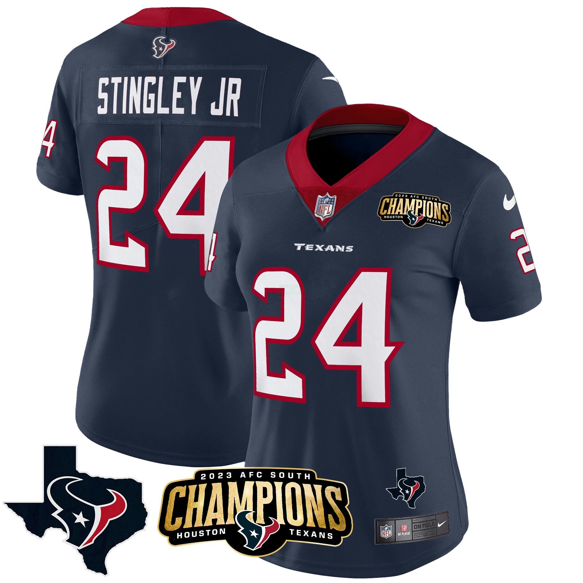 Camisa NFL Women’s Houston 2023 AFC South Champions Patch Vapor Jersey