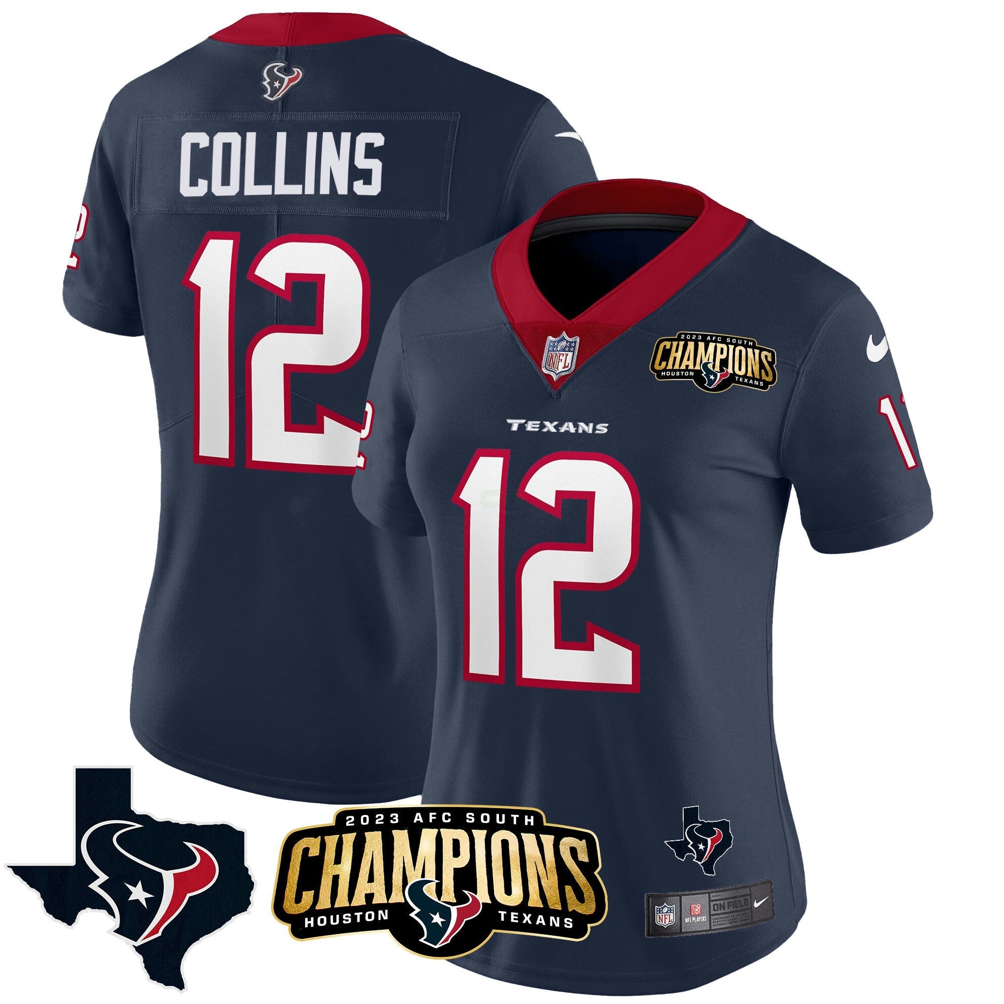 Camisa NFL Women’s Houston 2023 AFC South Champions Patch Vapor Jersey