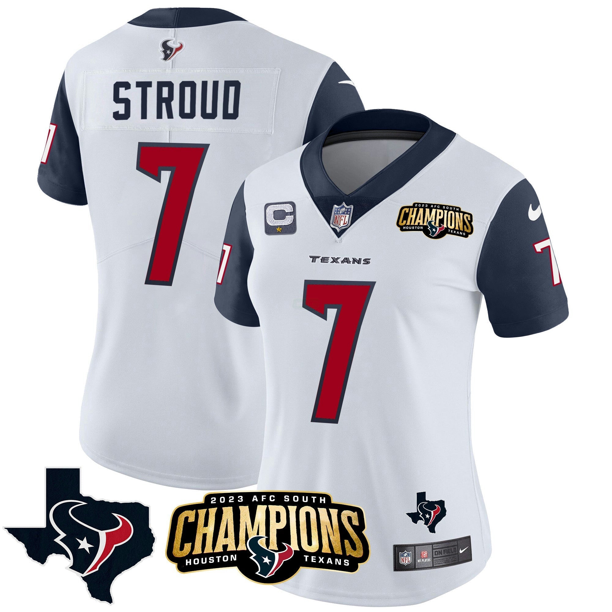Camisa NFL Women’s Houston 2023 AFC South Champions Patch Vapor Jersey