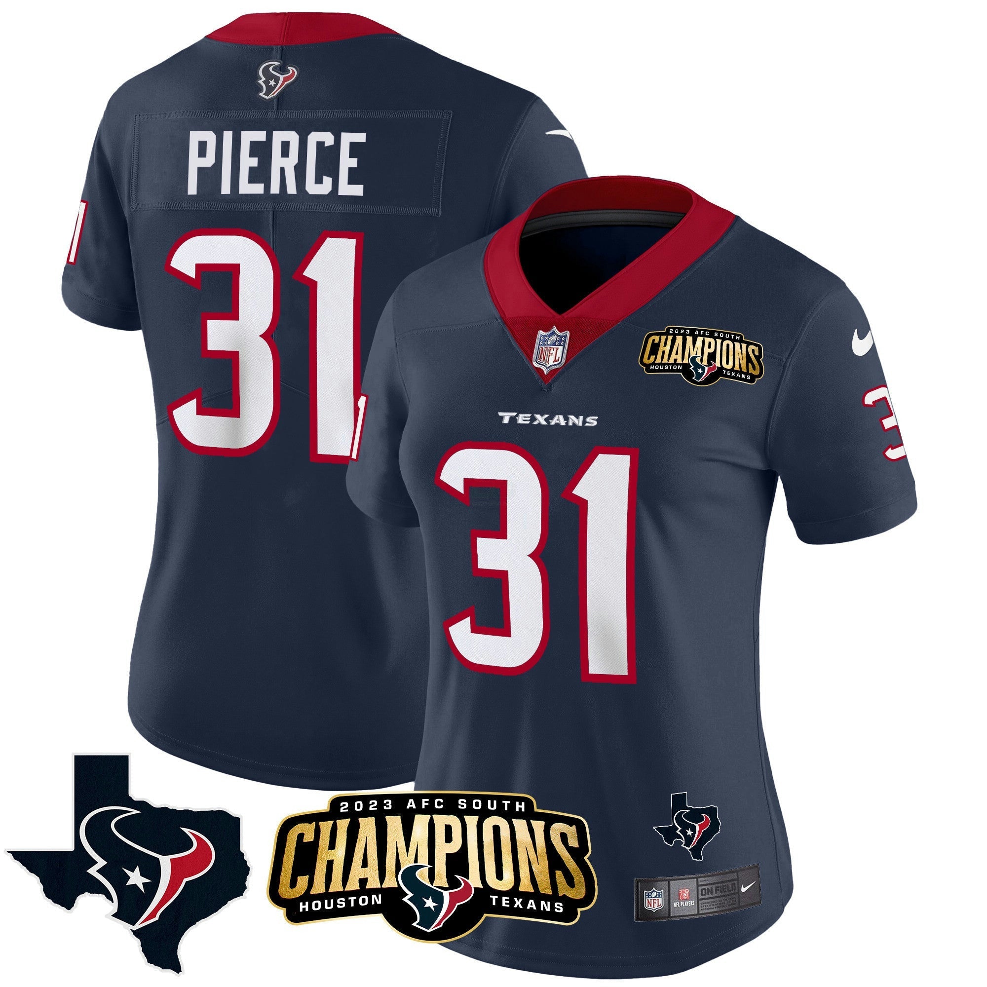 Camisa NFL Women’s Houston 2023 AFC South Champions Patch Vapor Jersey