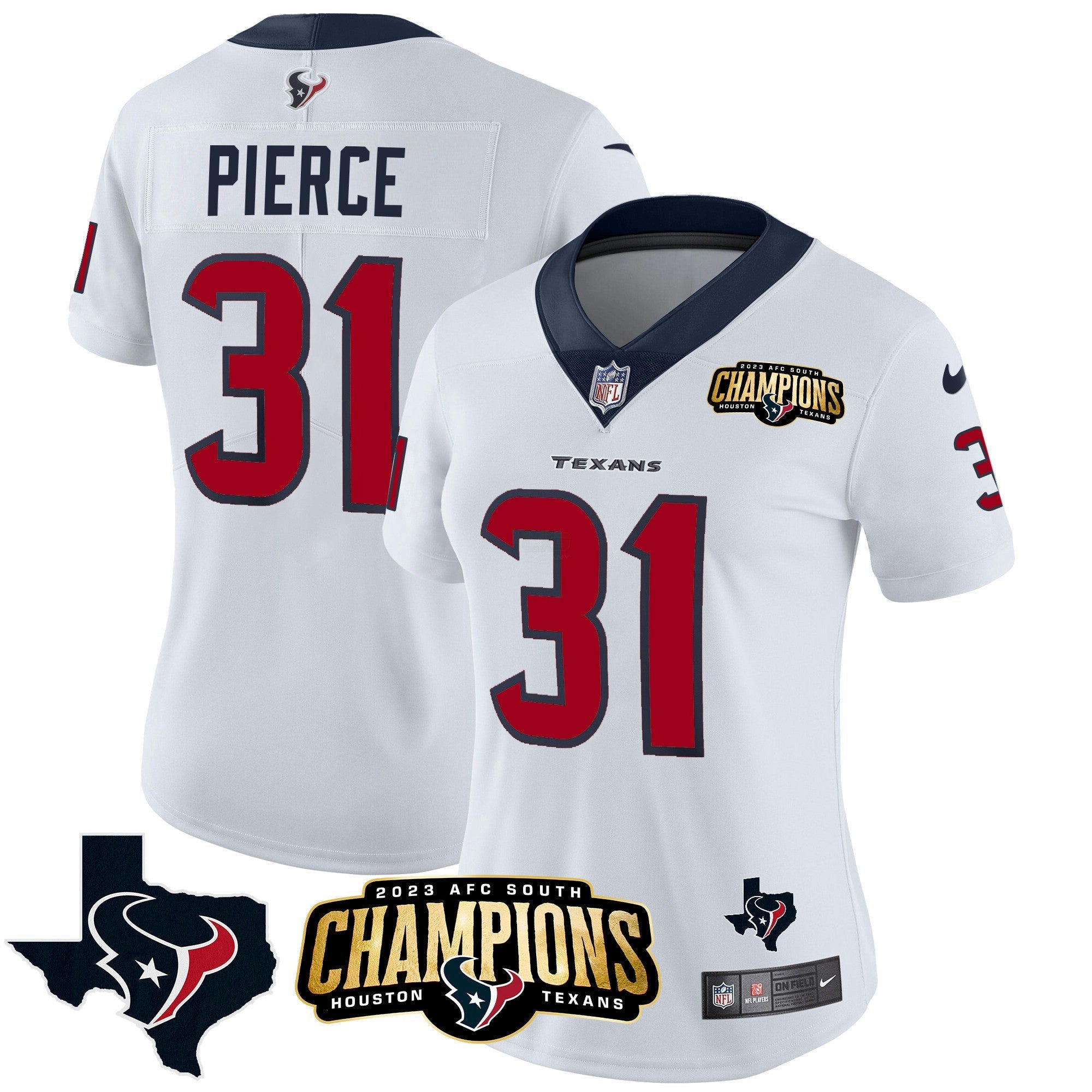 Camisa NFL Women’s Houston 2023 AFC South Champions Patch Vapor Jersey