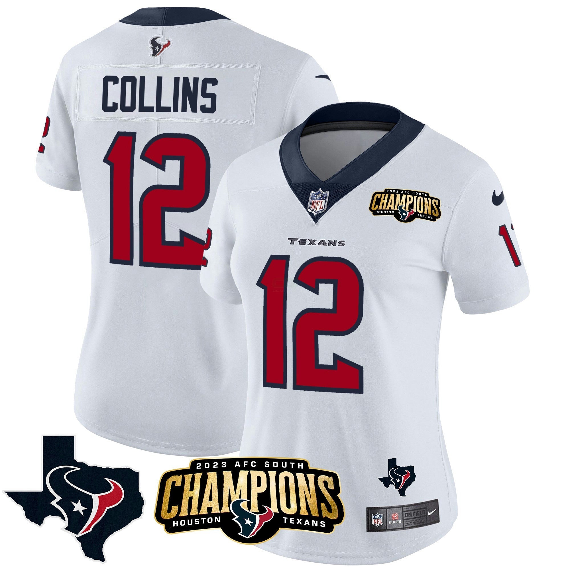 Camisa NFL Women’s Houston 2023 AFC South Champions Patch Vapor Jersey