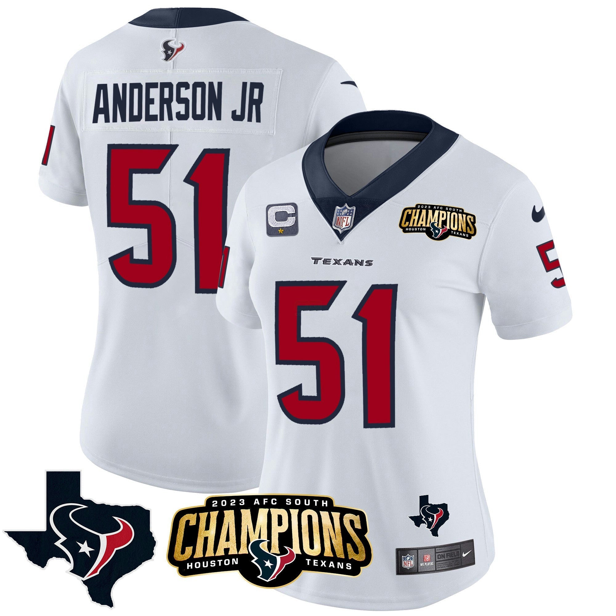 Camisa NFL Women’s Houston 2023 AFC South Champions Patch Vapor Jersey