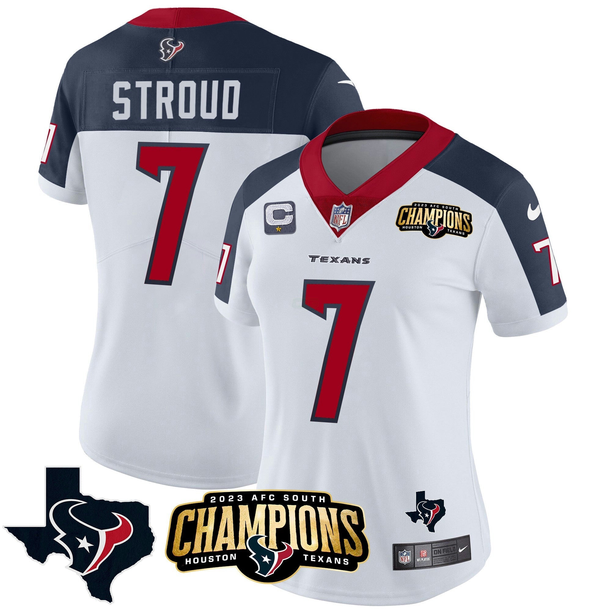 Camisa NFL Women’s Houston 2023 AFC South Champions Patch Vapor Jersey