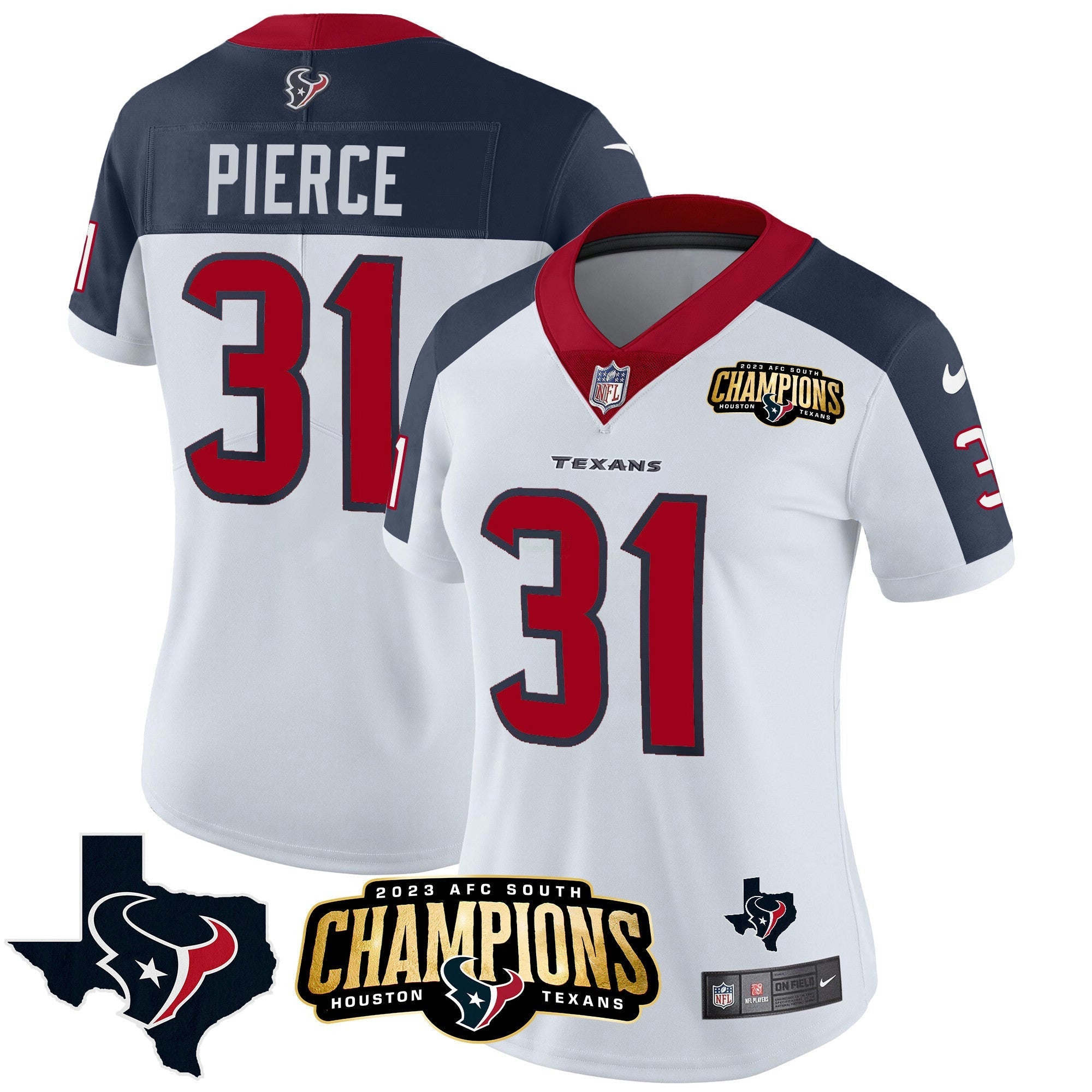 Camisa NFL Women’s Houston 2023 AFC South Champions Patch Vapor Jersey