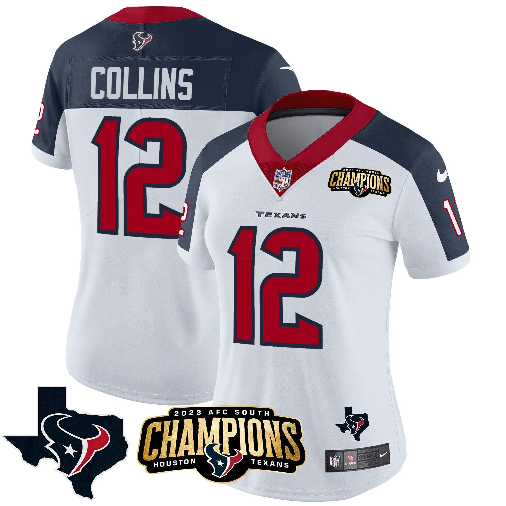 Camisa NFL Women’s Houston 2023 AFC South Champions Patch Vapor Jersey