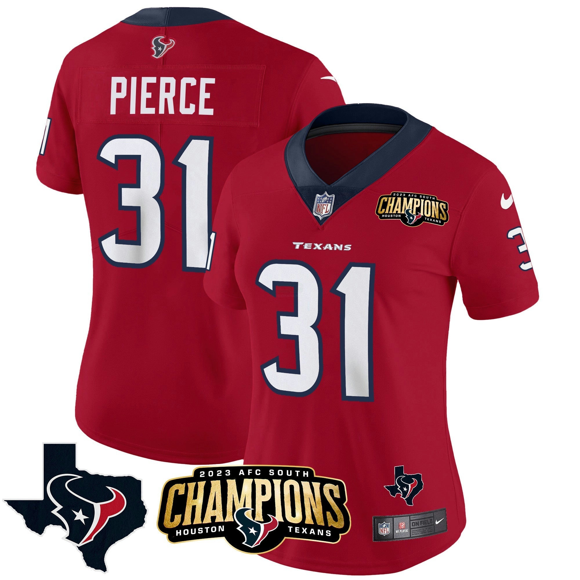 Camisa NFL Women’s Houston 2023 AFC South Champions Patch Vapor Jersey