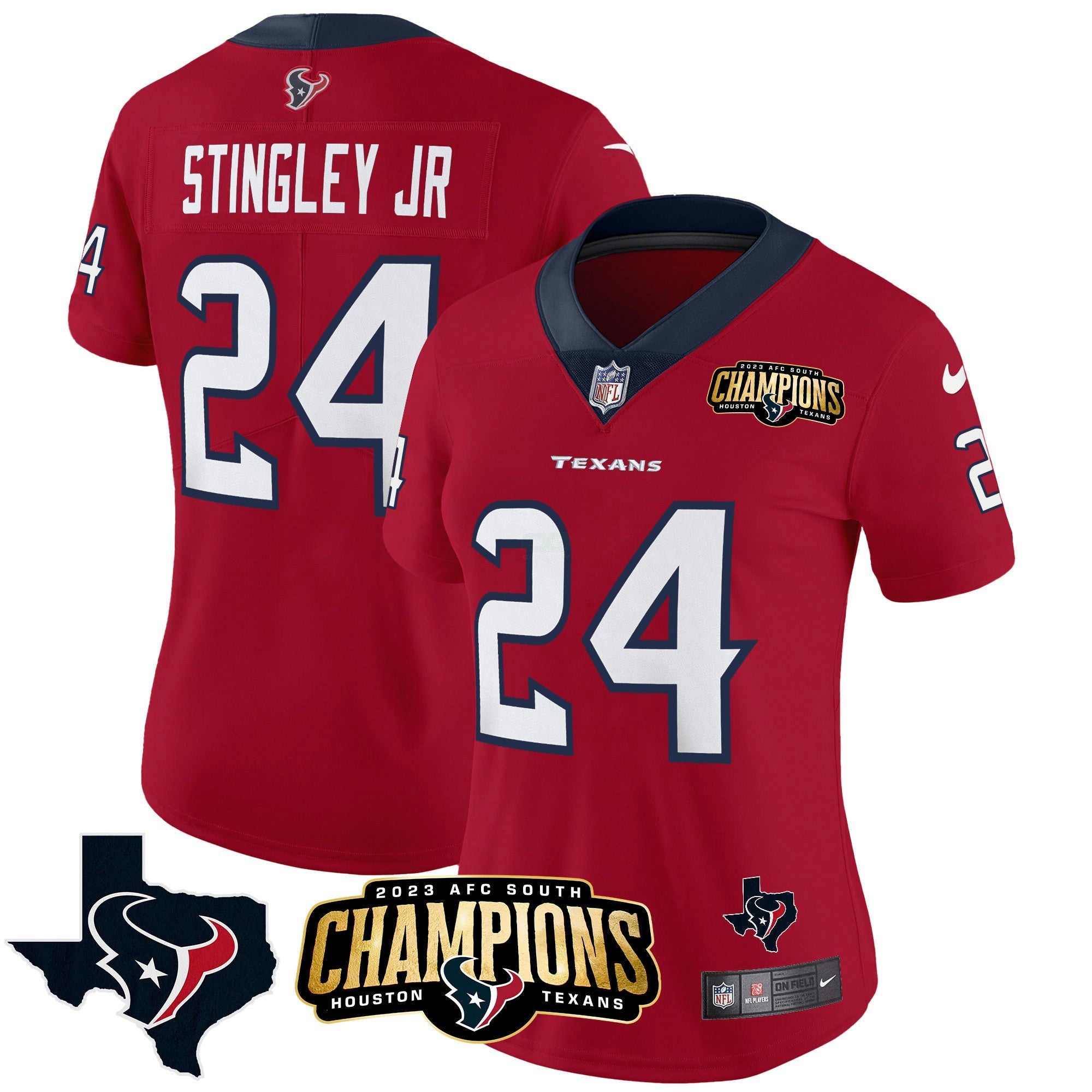 Camisa NFL Women’s Houston 2023 AFC South Champions Patch Vapor Jersey